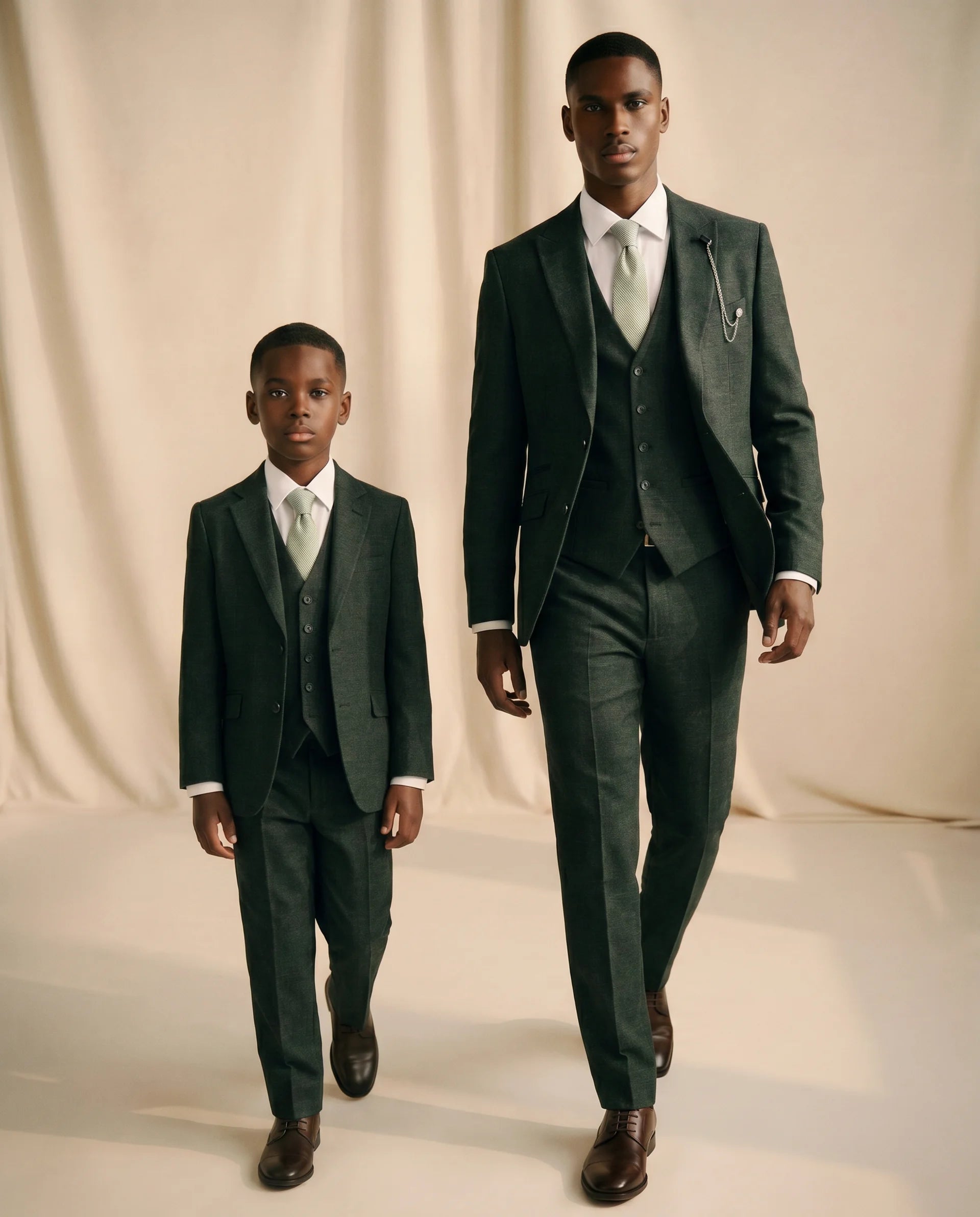 Father & Son - Caridi Olive Regular Check Three Piece Suit
