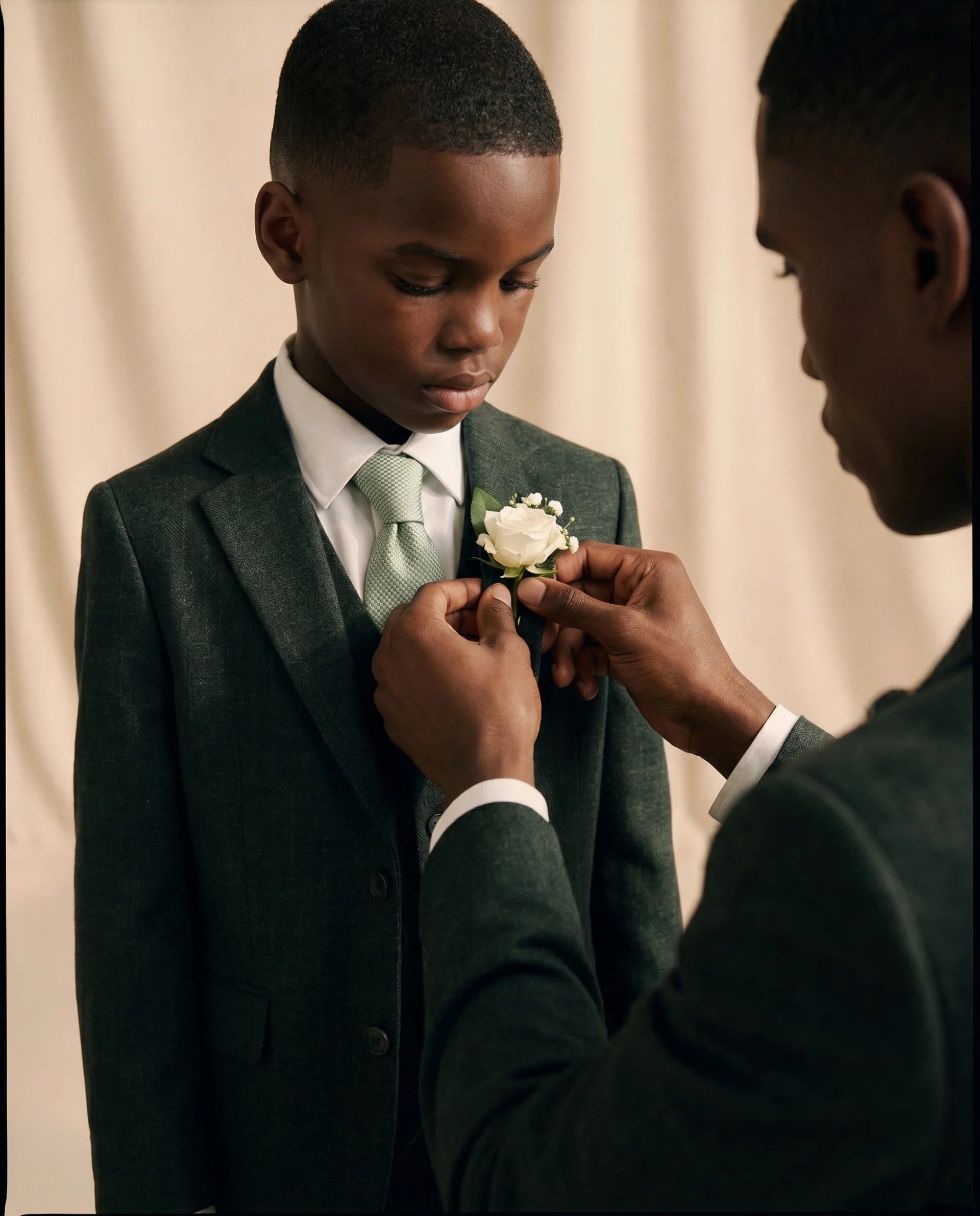 Father & Son - Caridi Olive Regular Check Three Piece Suit