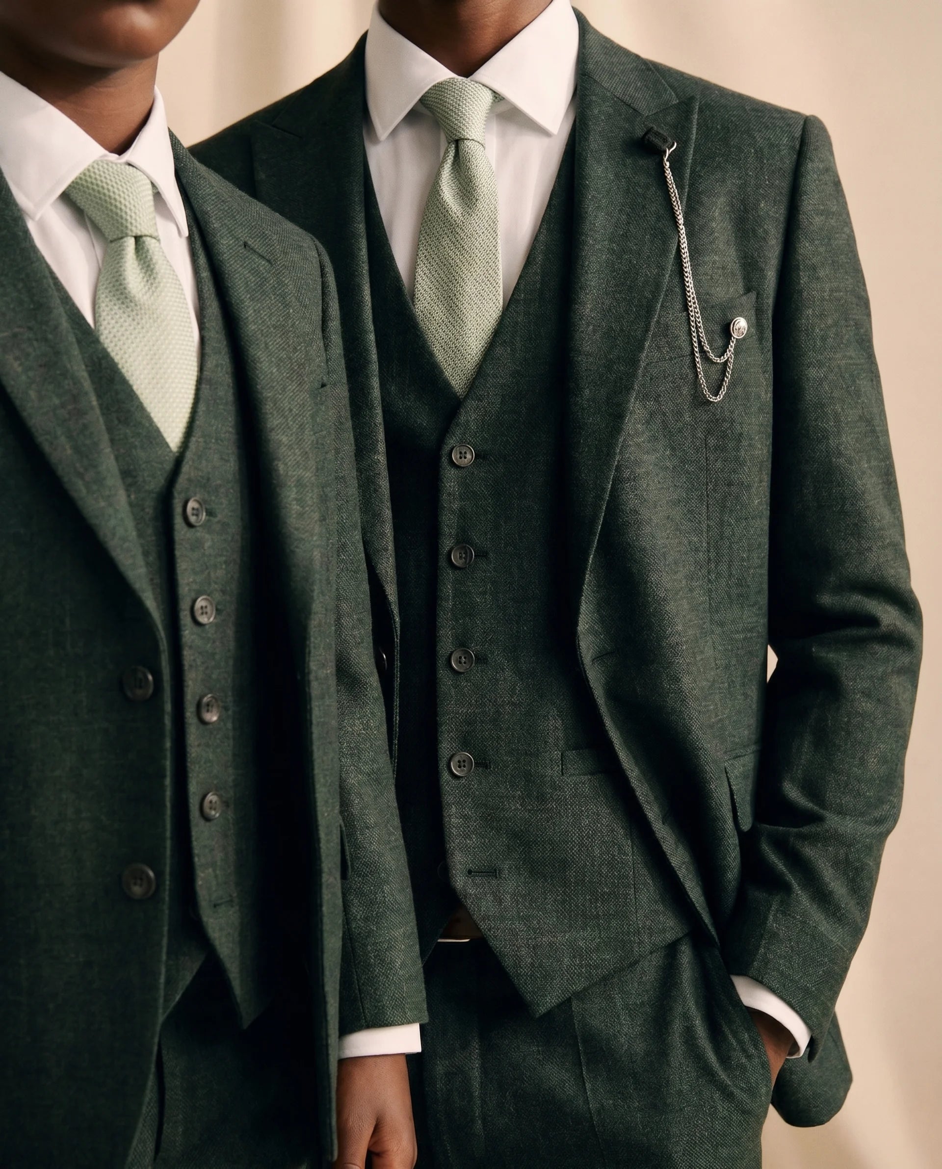 Father & Son - Caridi Olive Regular Check Three Piece Suit