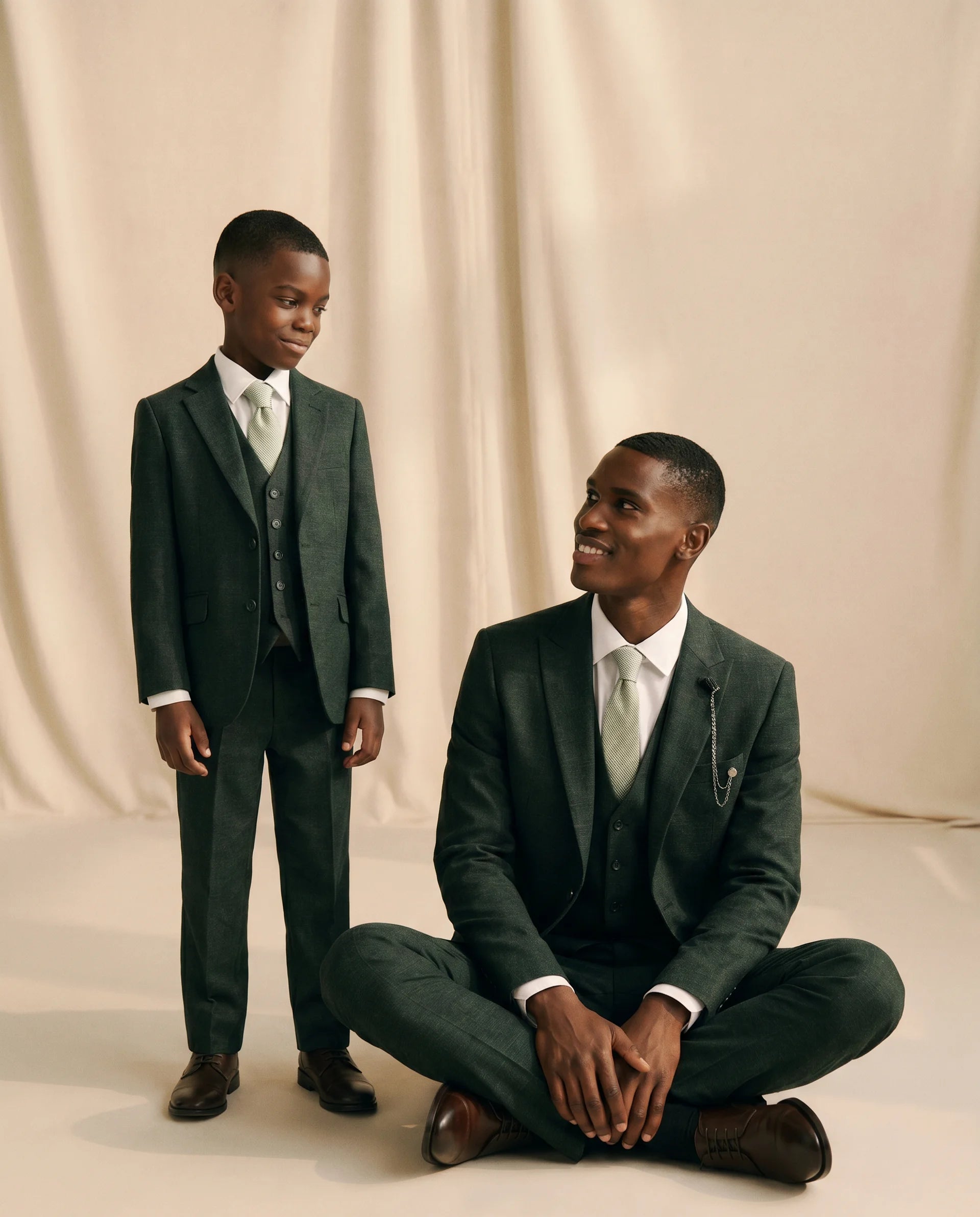 Father & Son - Caridi Olive Regular Check Three Piece Suit