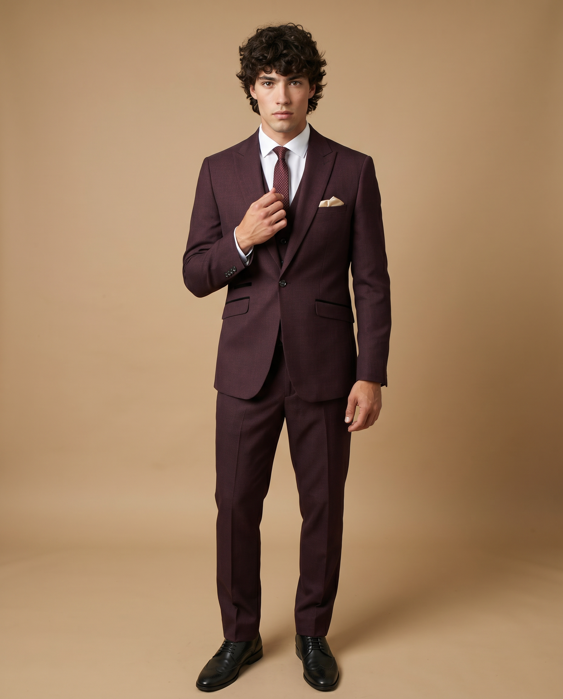 Caridi Wine Regular Check Three Piece Prom Suit
