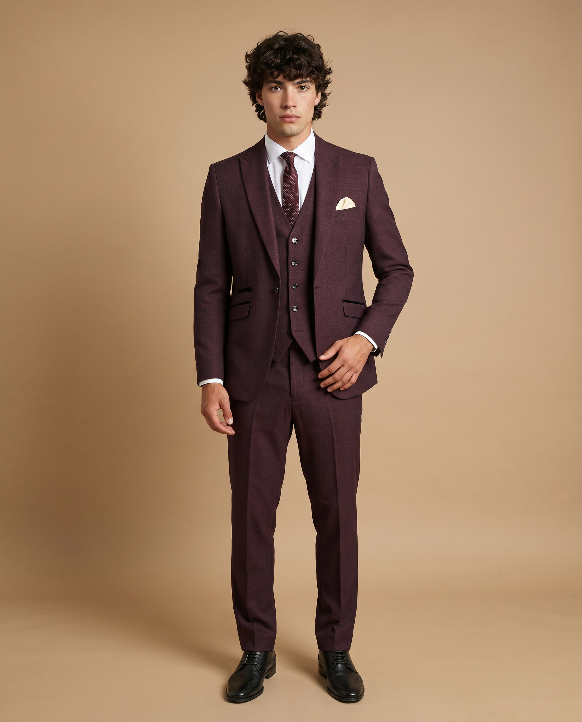 Caridi Wine Regular Check Three Piece Prom Suit