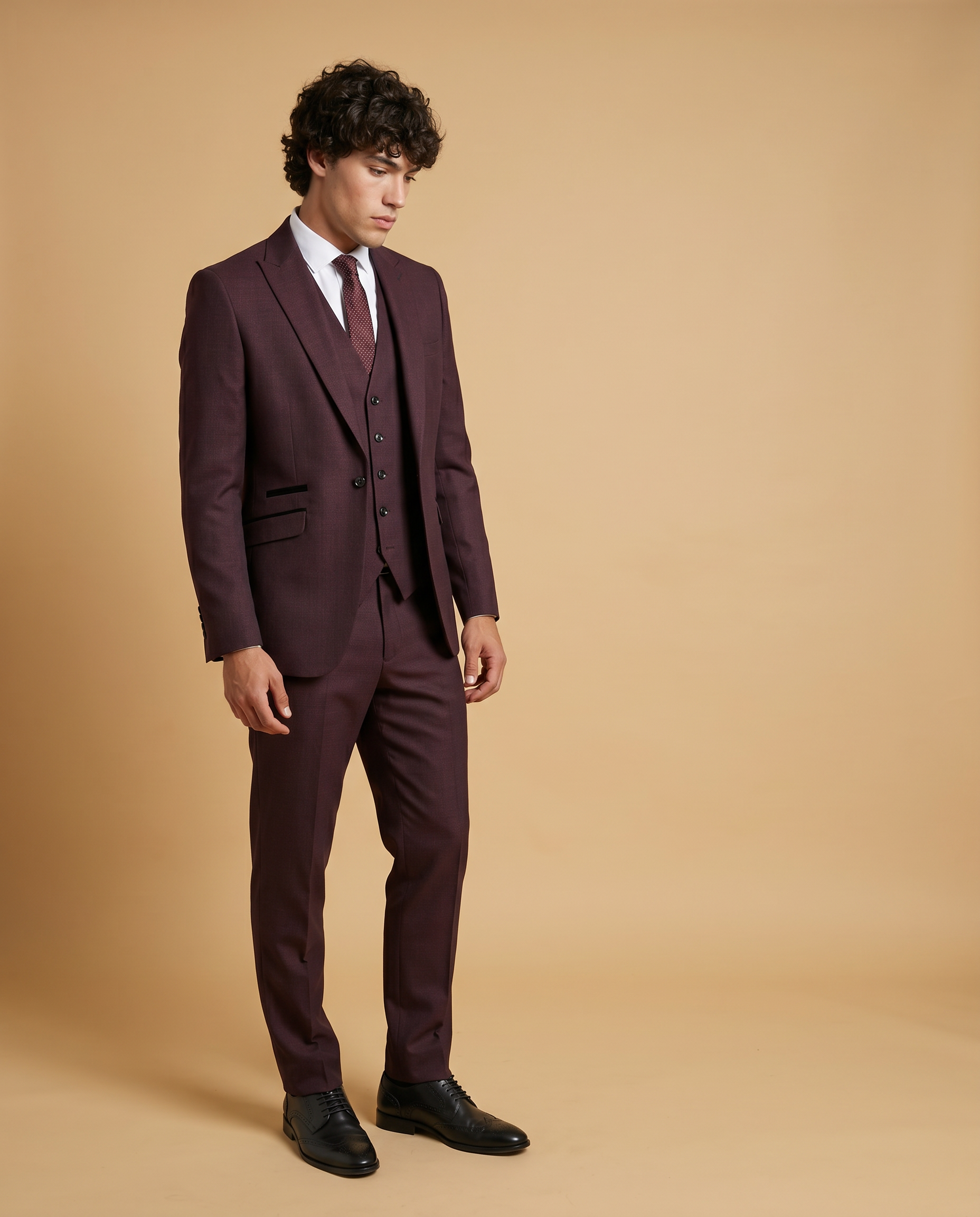 Caridi Wine Regular Check Three Piece Prom Suit