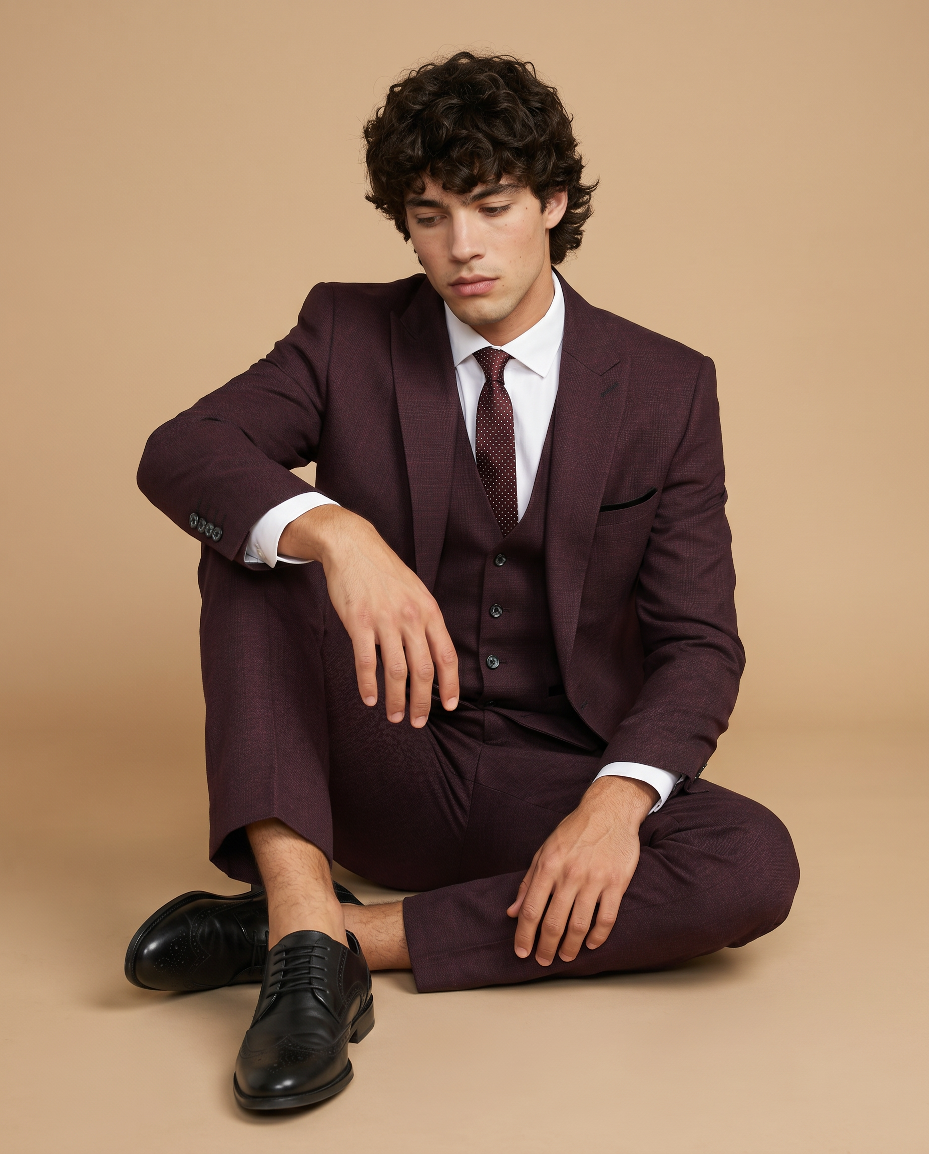 Caridi Wine Regular Check Three Piece Prom Suit