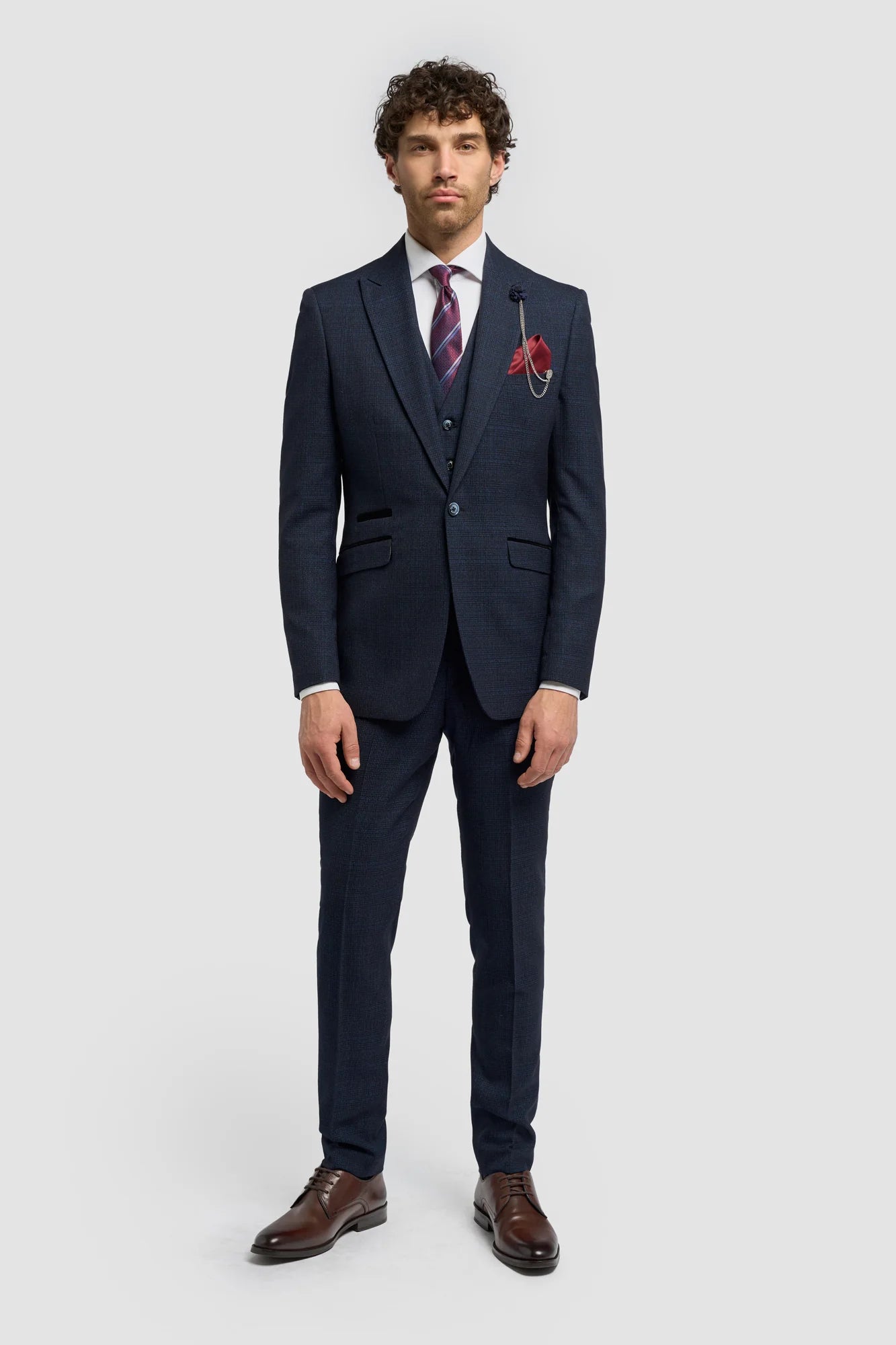 Caridi - Navy Regular Check Three Piece Suit