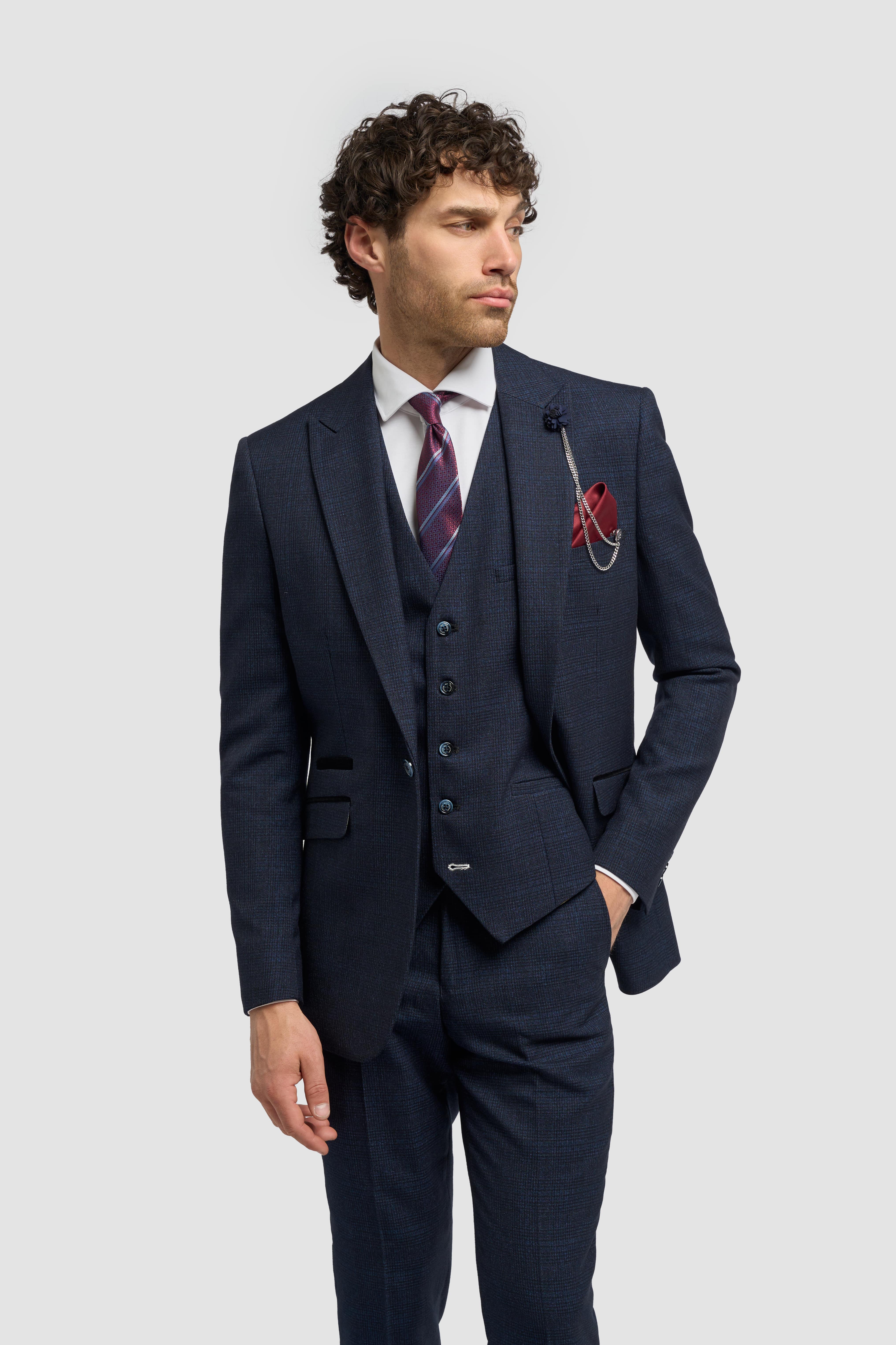 Caridi - Navy Regular Check Three Piece Suit