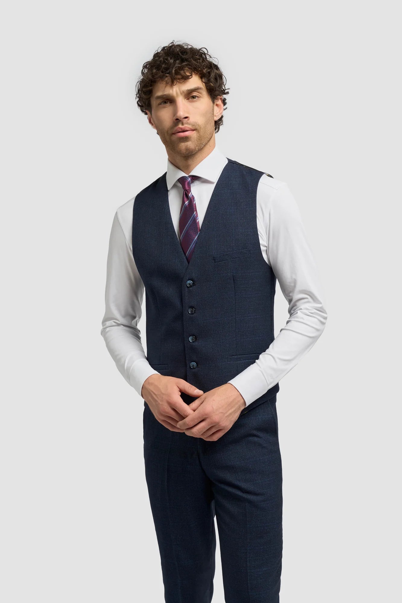 Caridi - Navy Regular Check Three Piece Suit