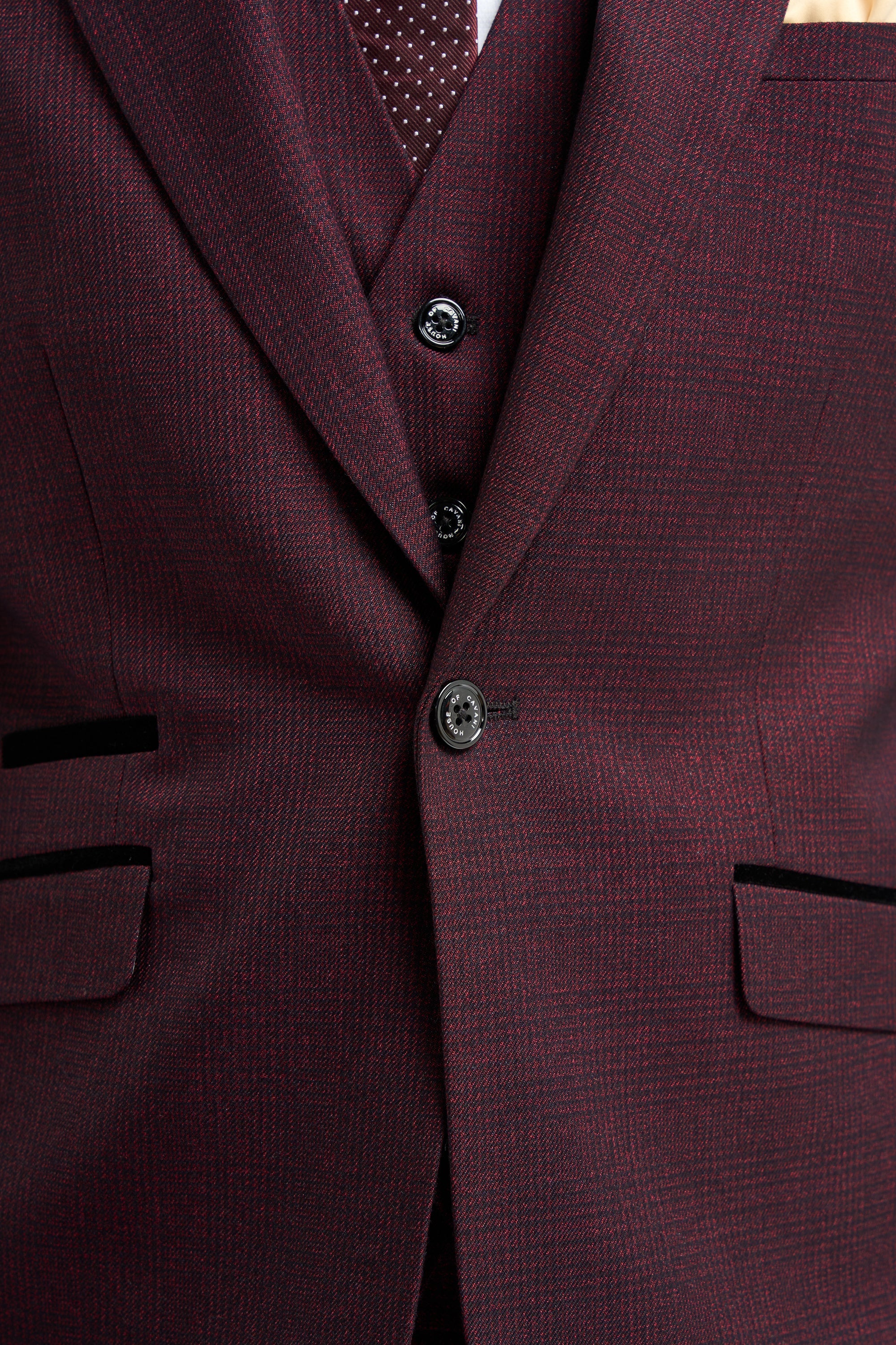 Caridi - Wine Regular Check Three Piece Suit