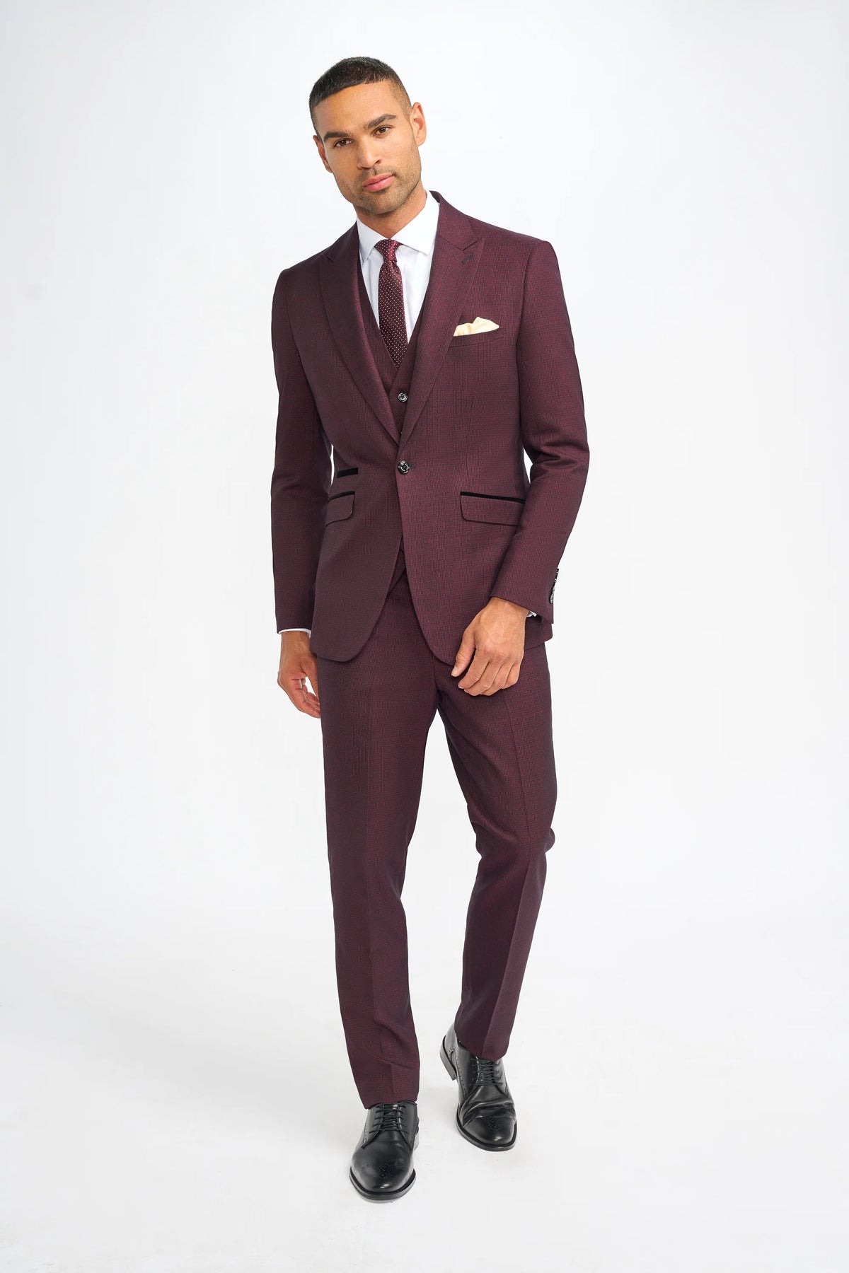 Caridi - Wine Regular Check Three Piece Suit