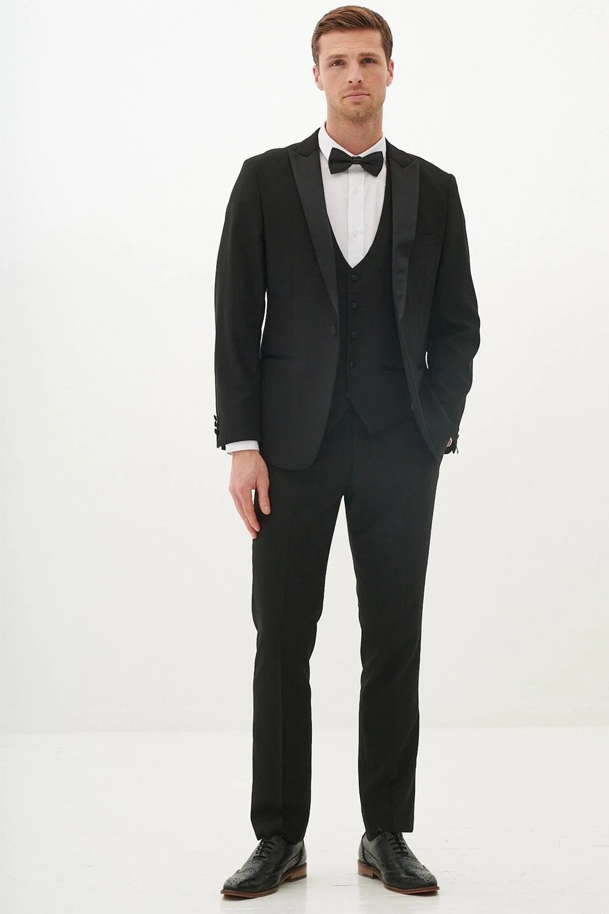 Dalton - Black Tux Lapel Diamond Three Piece Suit