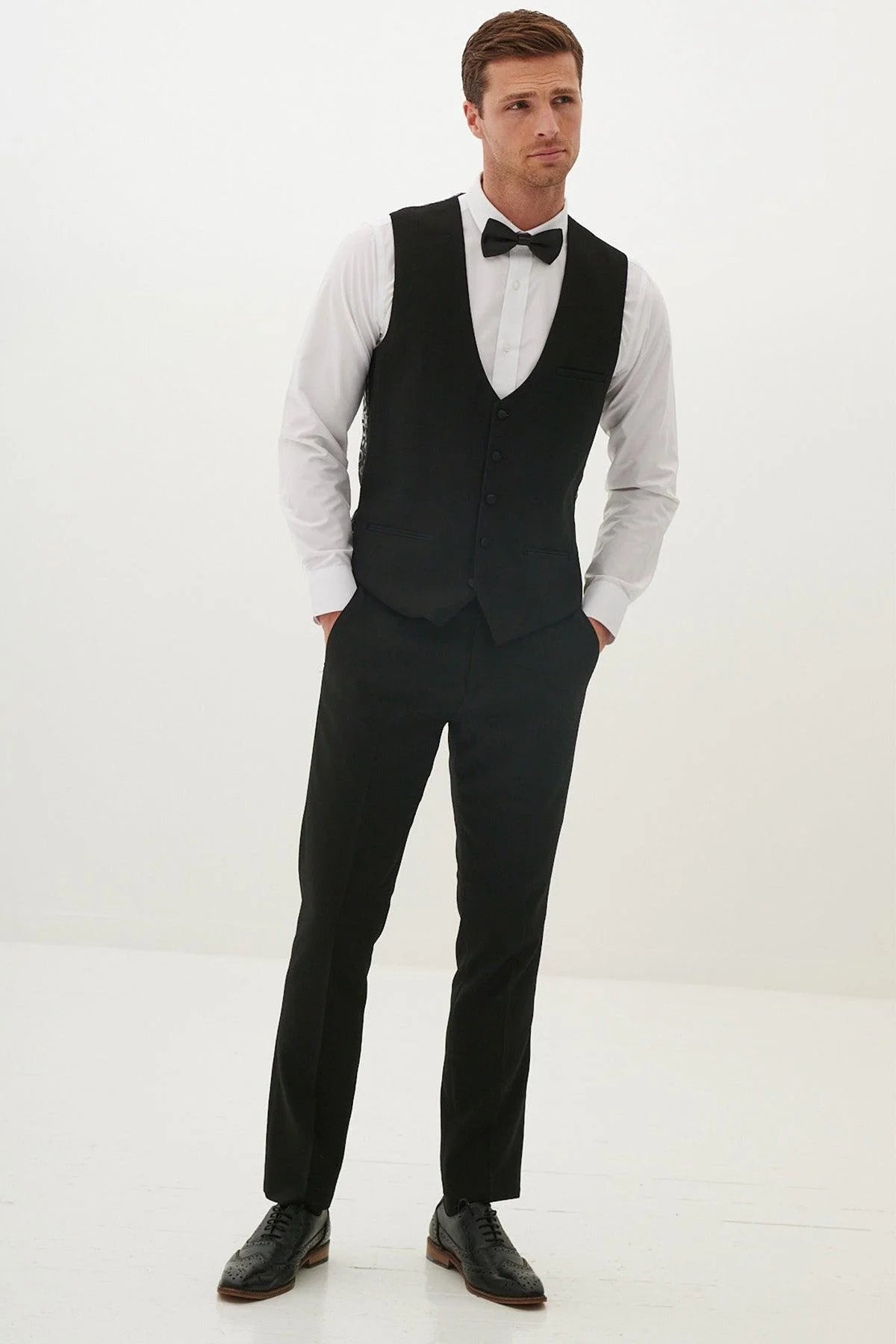 Dalton - Black Tux Lapel Diamond Three Piece Suit