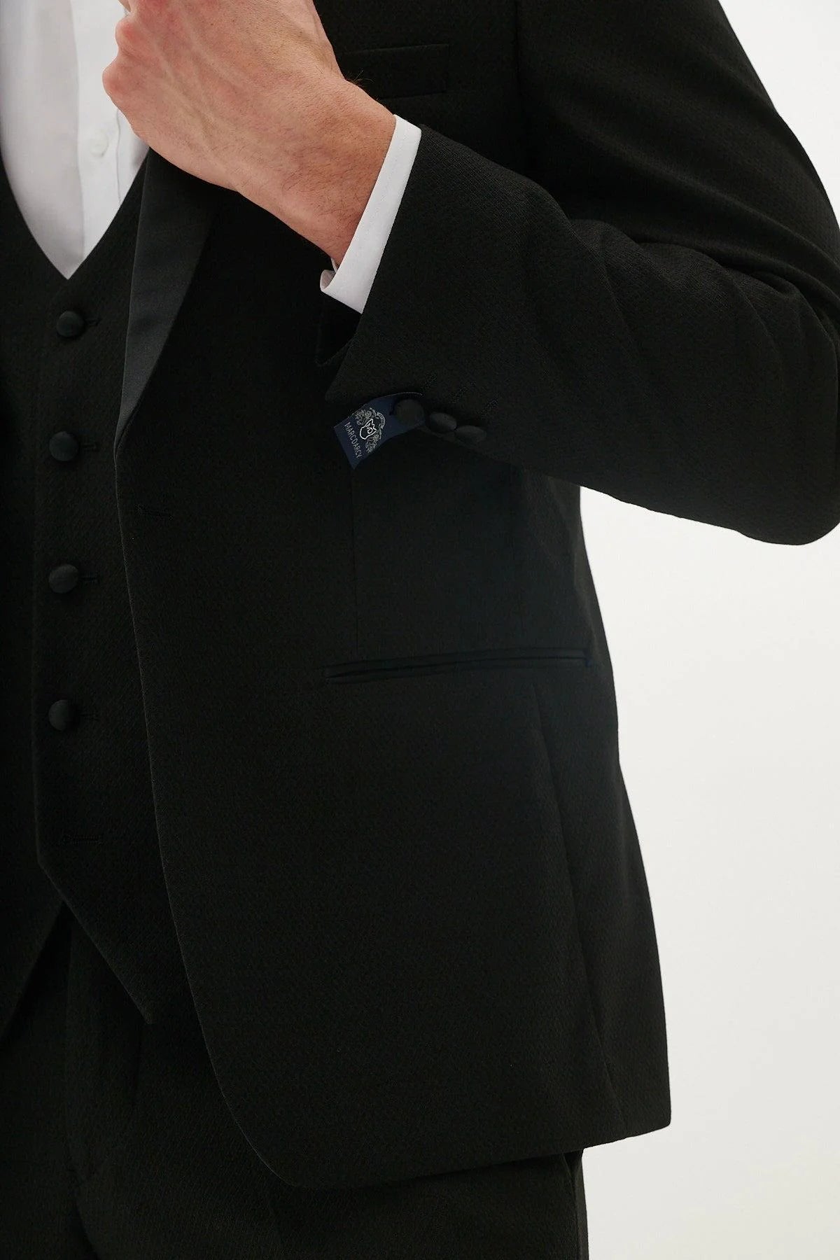 Dalton - Black Tux Lapel Diamond Three Piece Suit
