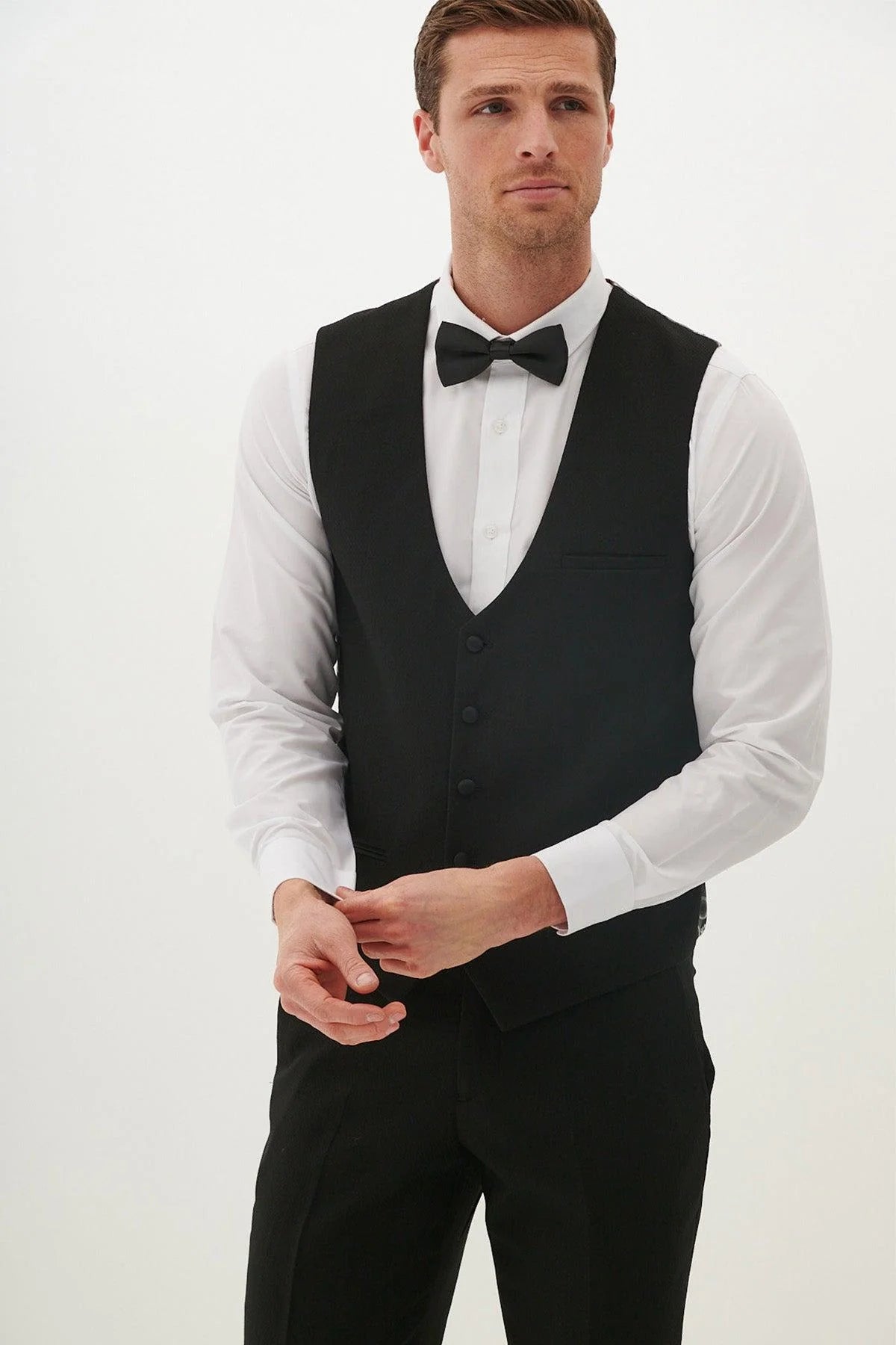 Dalton - Black Tux Lapel Diamond Three Piece Suit