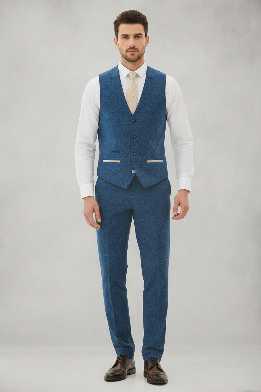 Dion - Blue Tweed Check Three Piece Suit