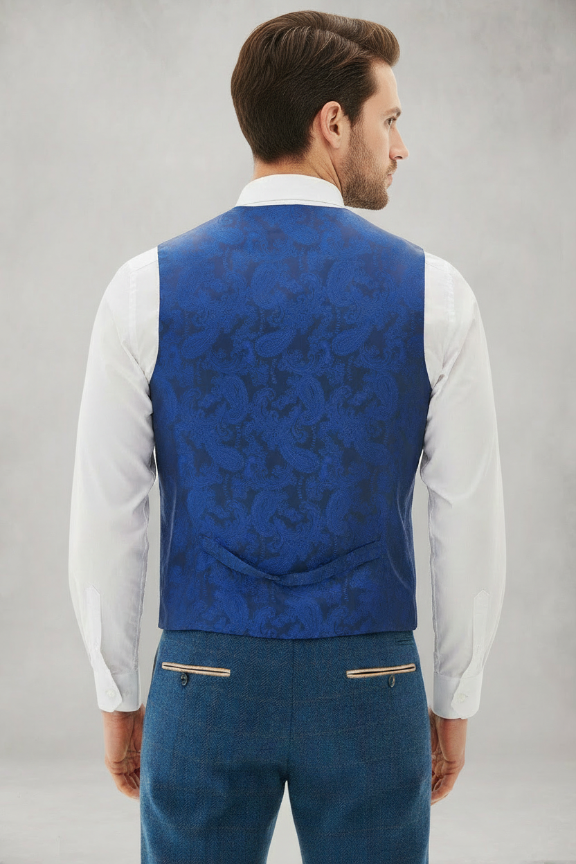 Dion - Blue Tweed Check Waistcoat