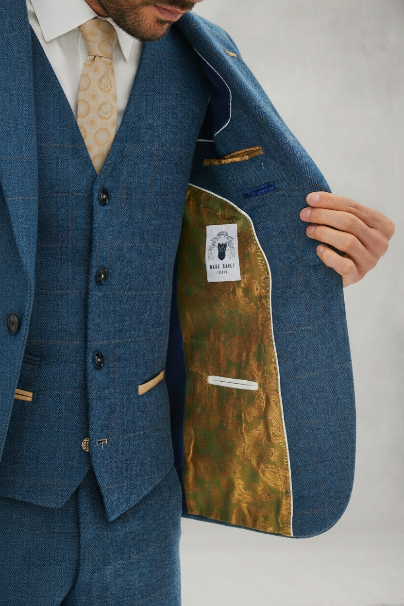 Dion - Blue Tweed Check Three Piece Suit