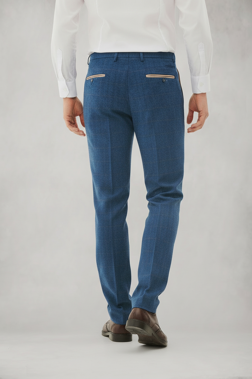 Dion - Blue Tweed Check Trousers