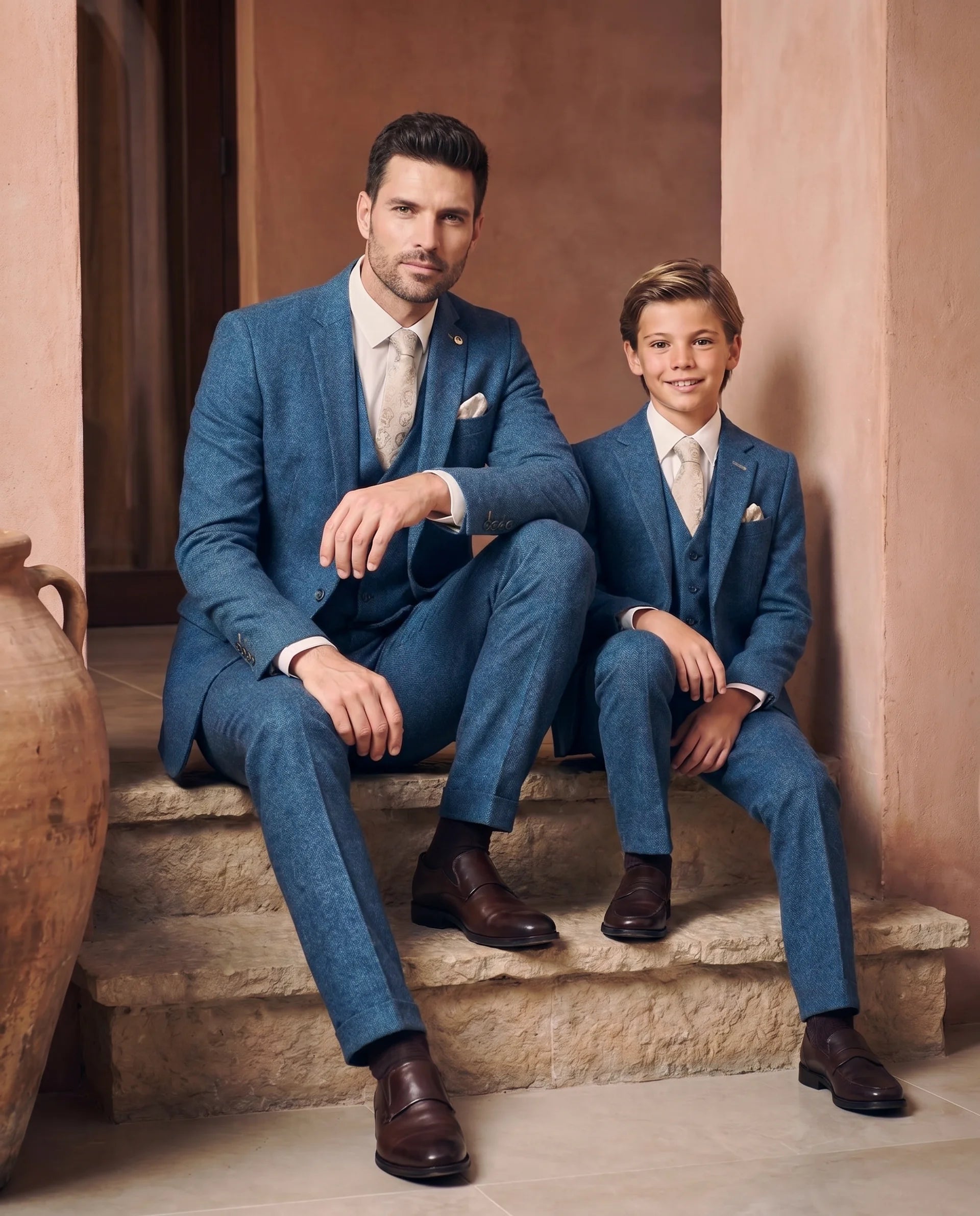 Father & Son - DION  Blue Tweed Check Suit