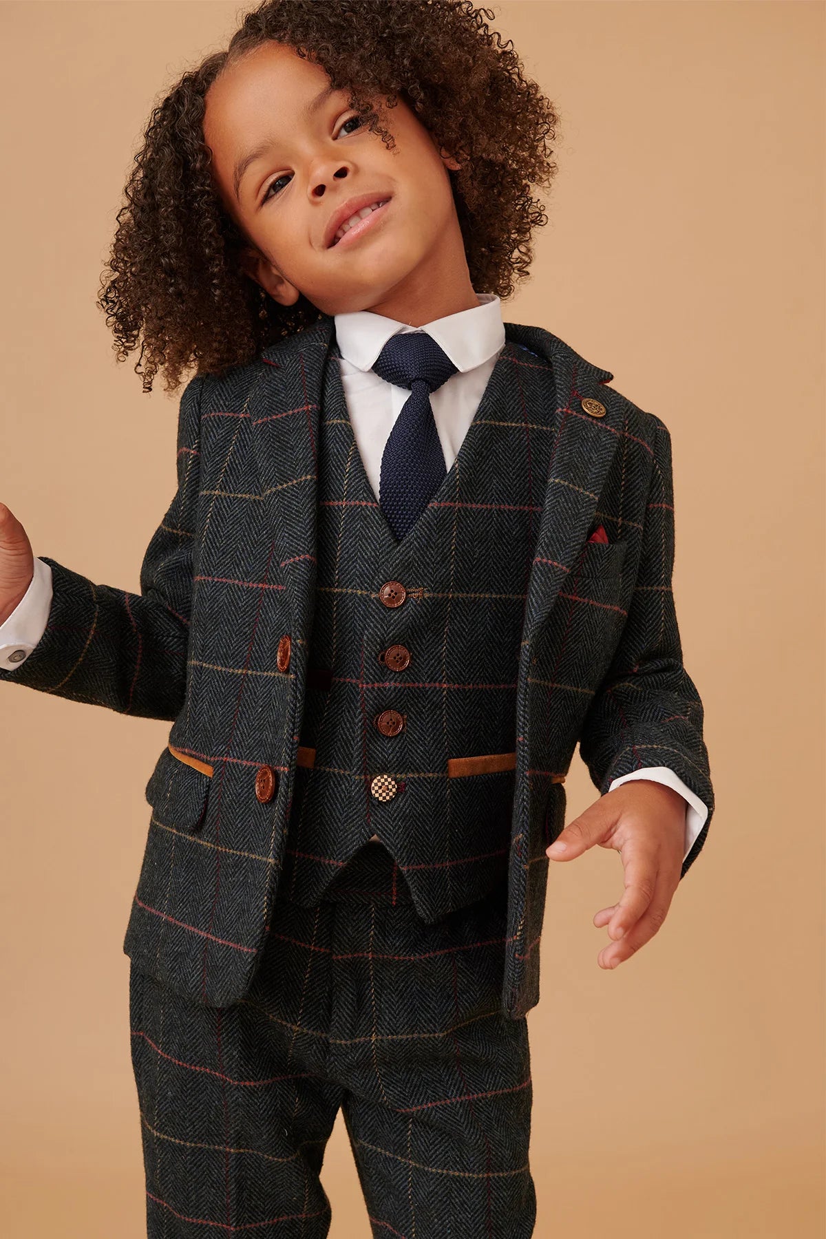 Eton - Children's Navy Blue Tweed Check Three Piece Suit