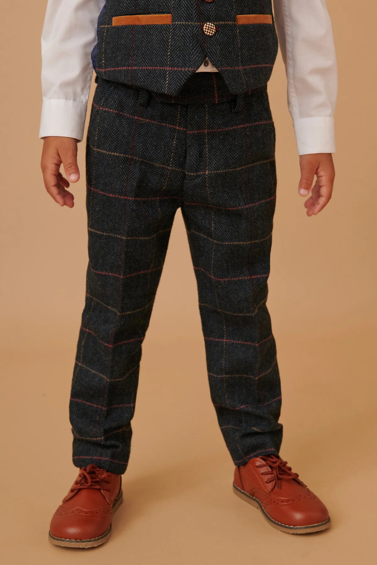 Eton - Children's Navy Blue Tweed Check Three Piece Suit