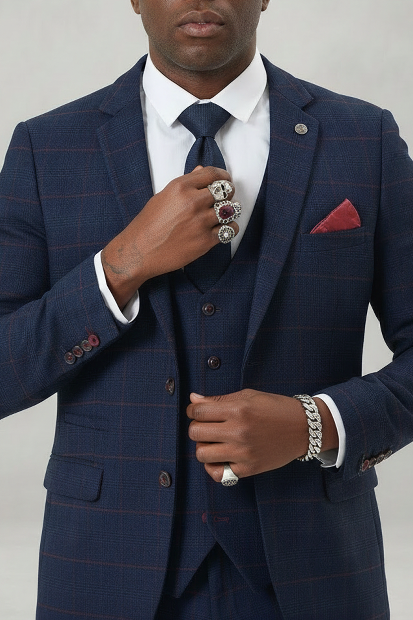 Edinson - Navy Wine Check Blazer