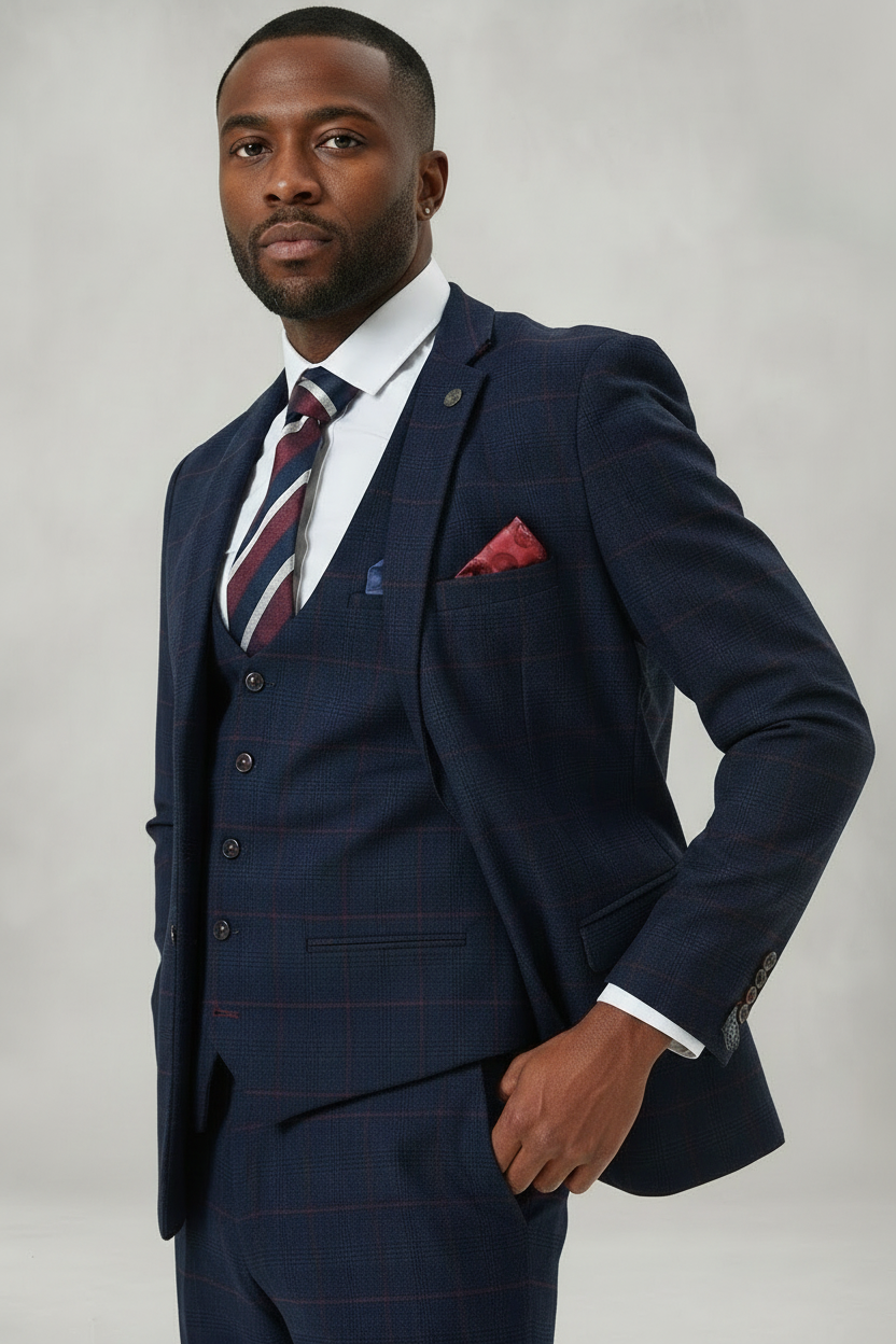 Edinson - Navy Wine Check Blazer