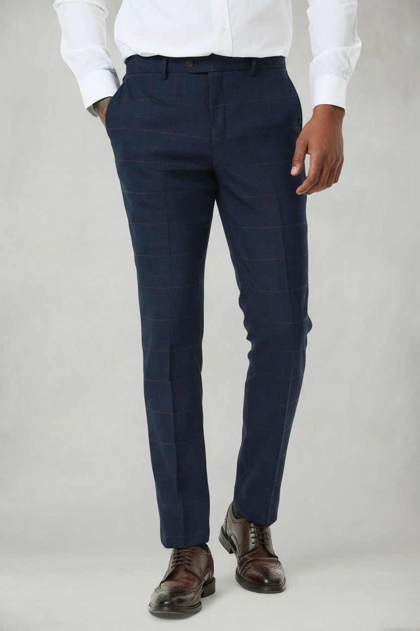 Edinson - Navy Wine Check Trousers