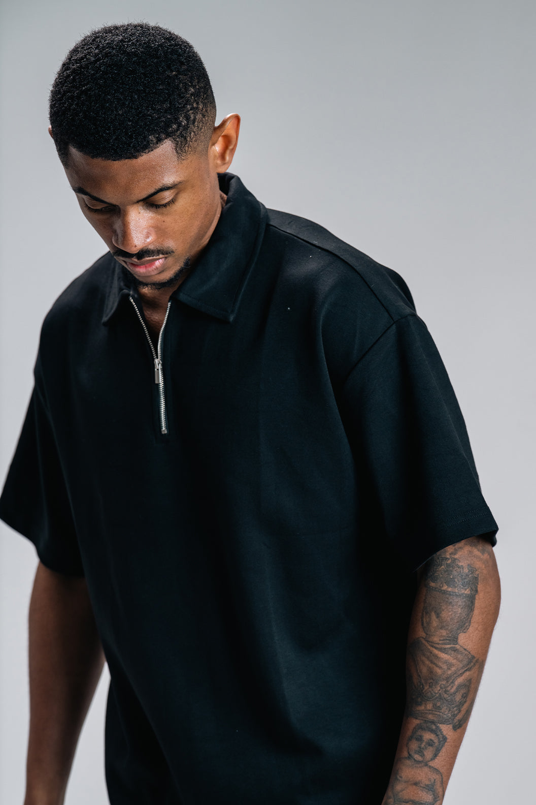 Esquire Textured Zip Polo – Black
