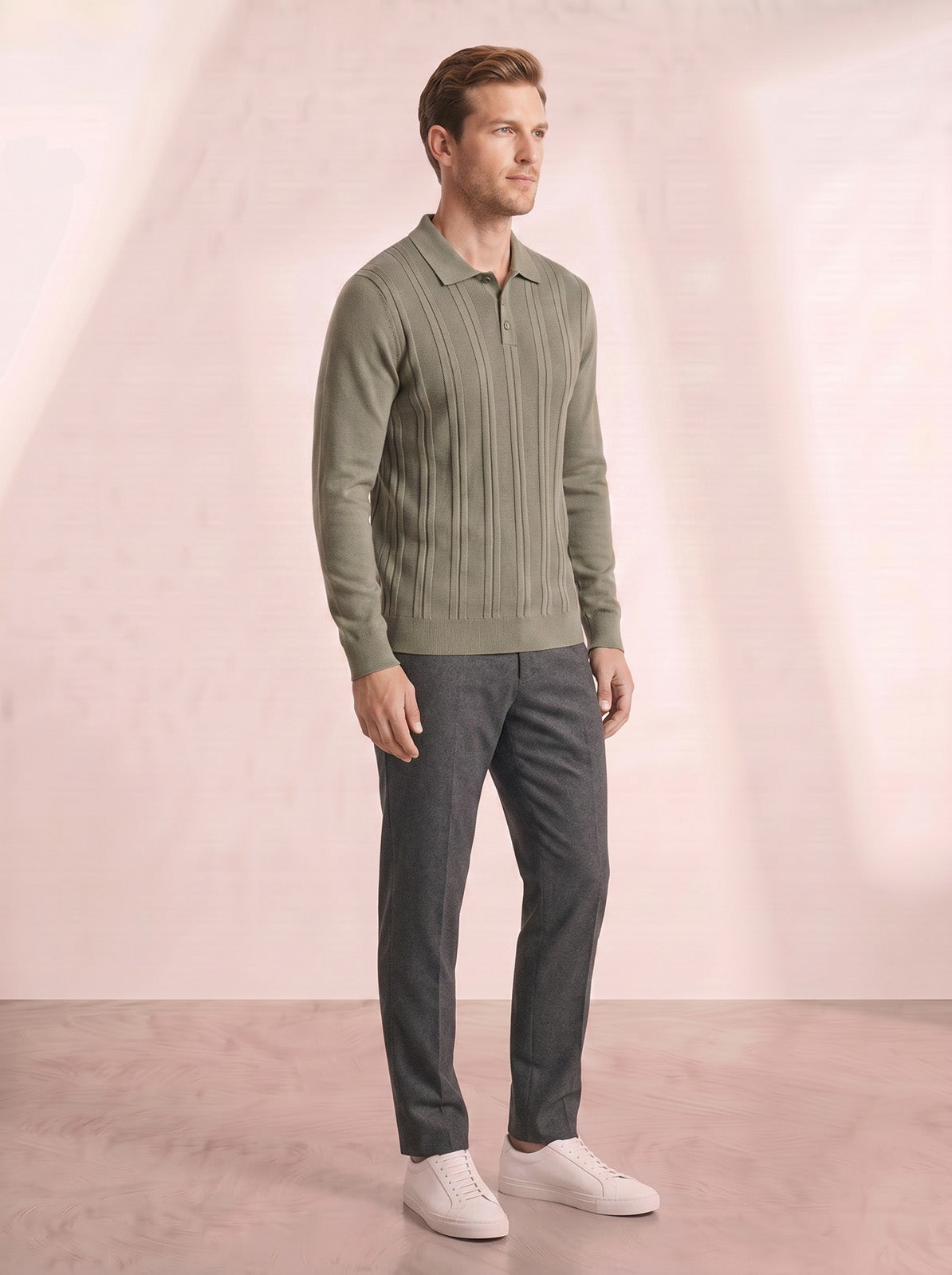 Esquire Long Sleeve Polo – Khaki