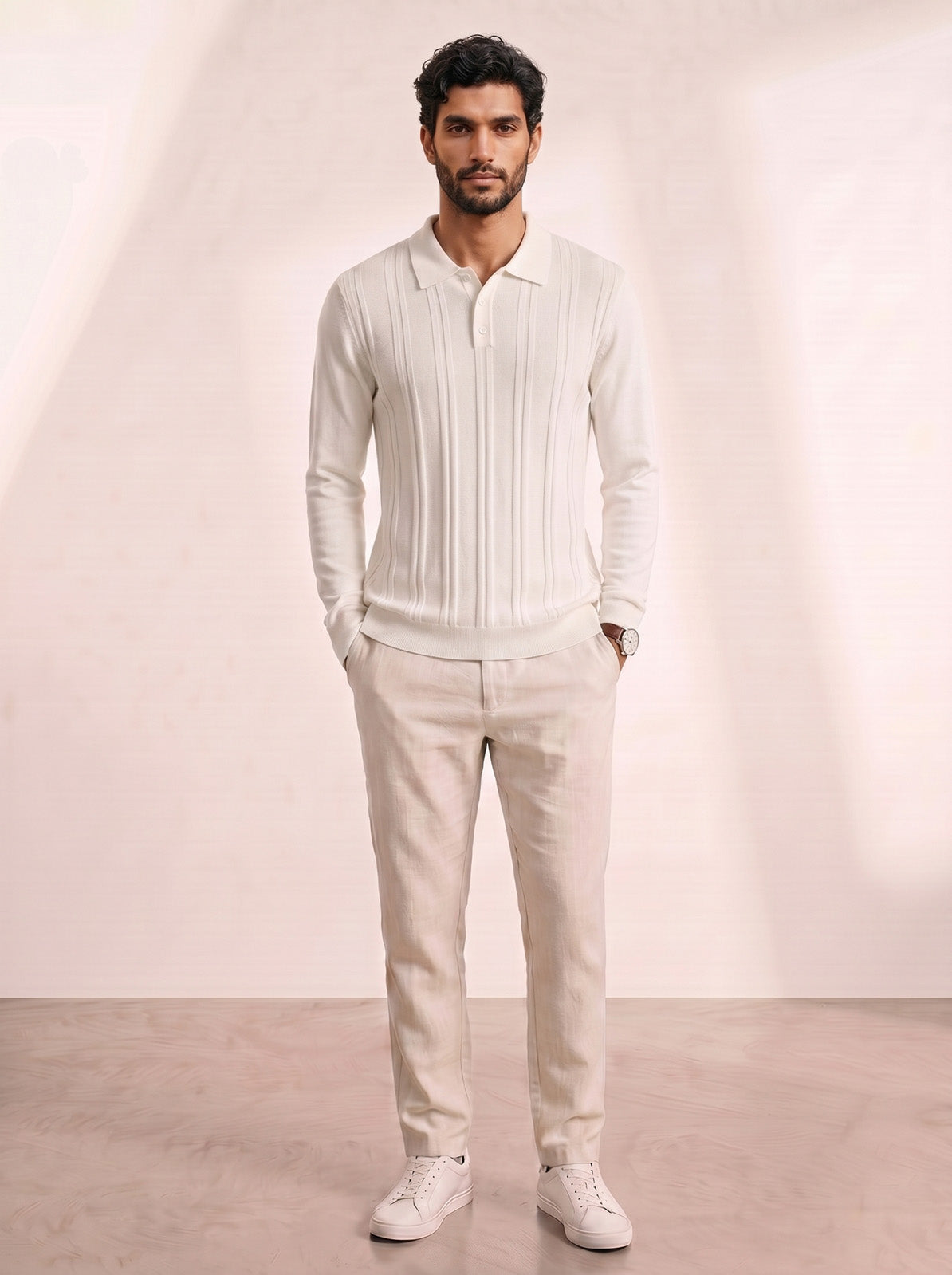 Esquire Long Sleeve Polo – White