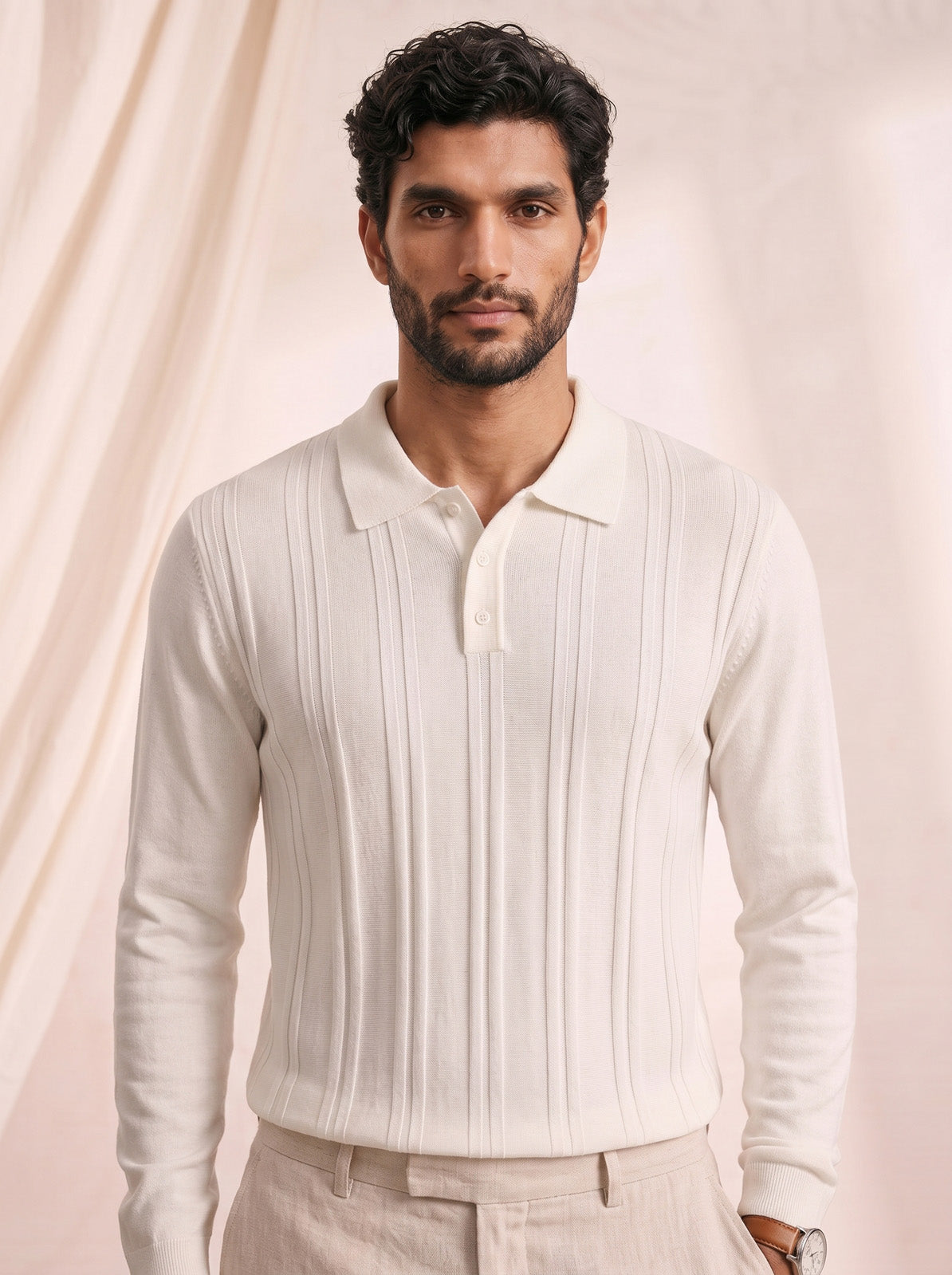 Esquire Long Sleeve Polo – White