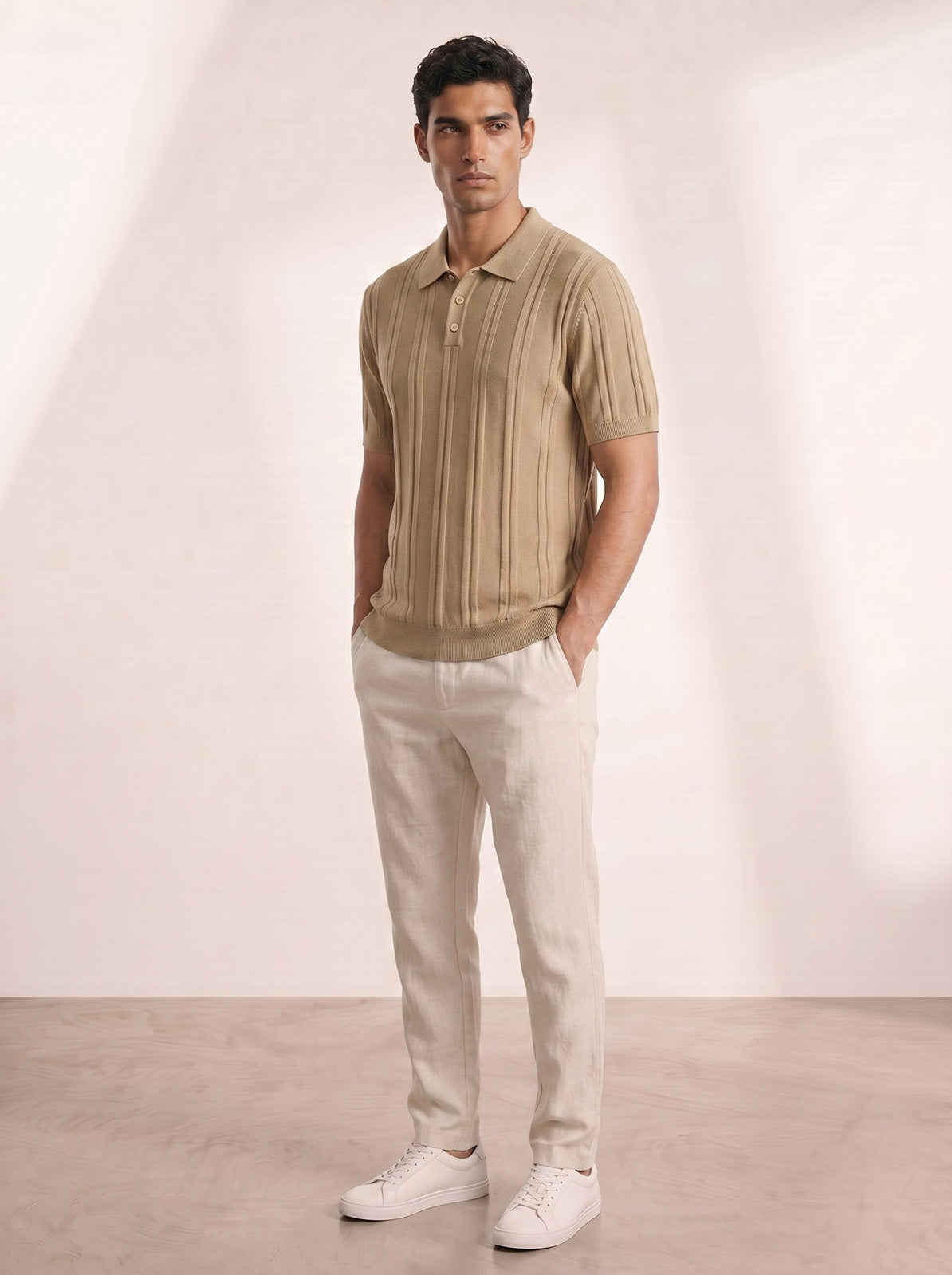 Esquire Ribbed Polo – Camel