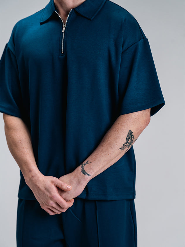 Esquires Quarter Zip Polo and Trousers set - Navy