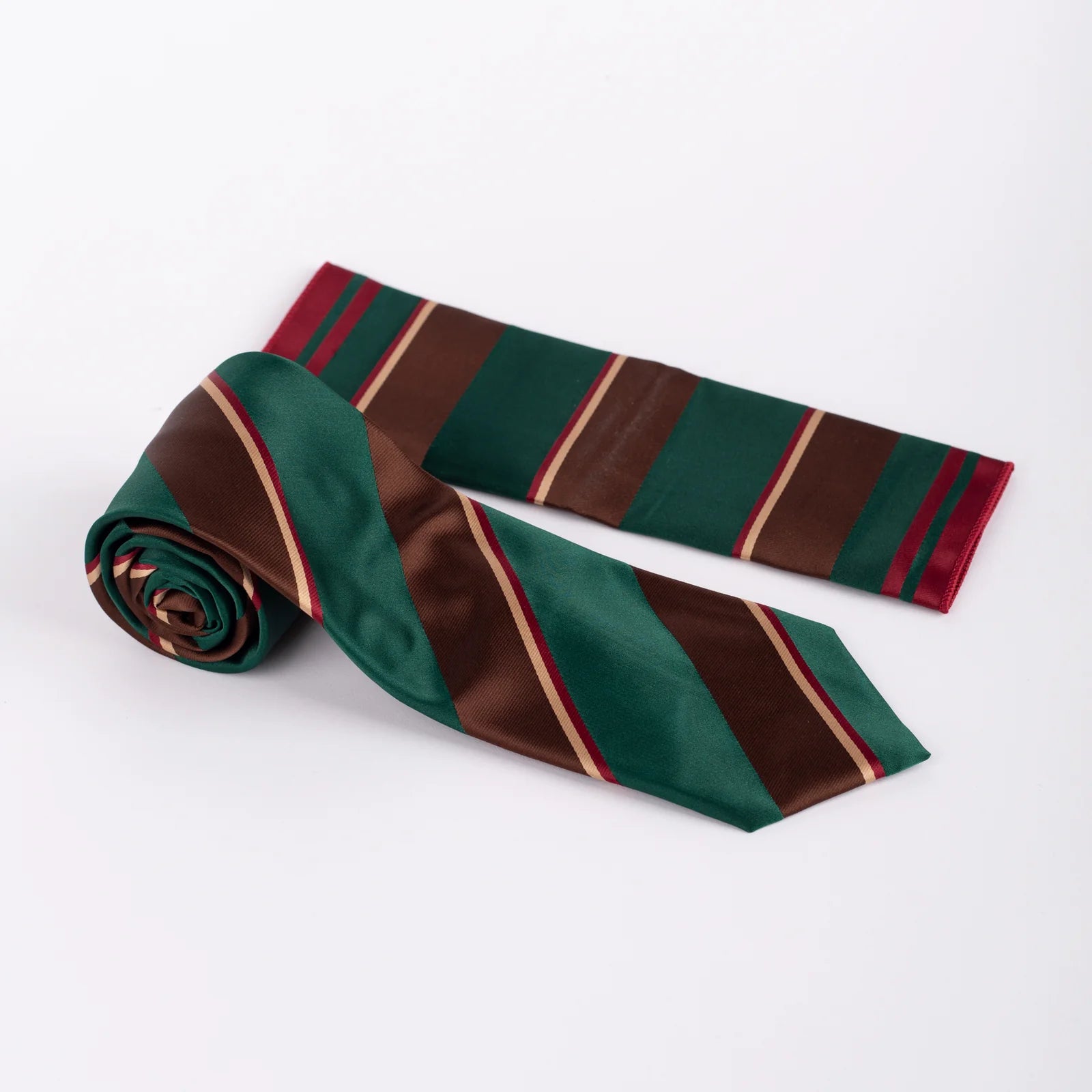 Striped - Tie & Pocket Square Set in Green & Brown