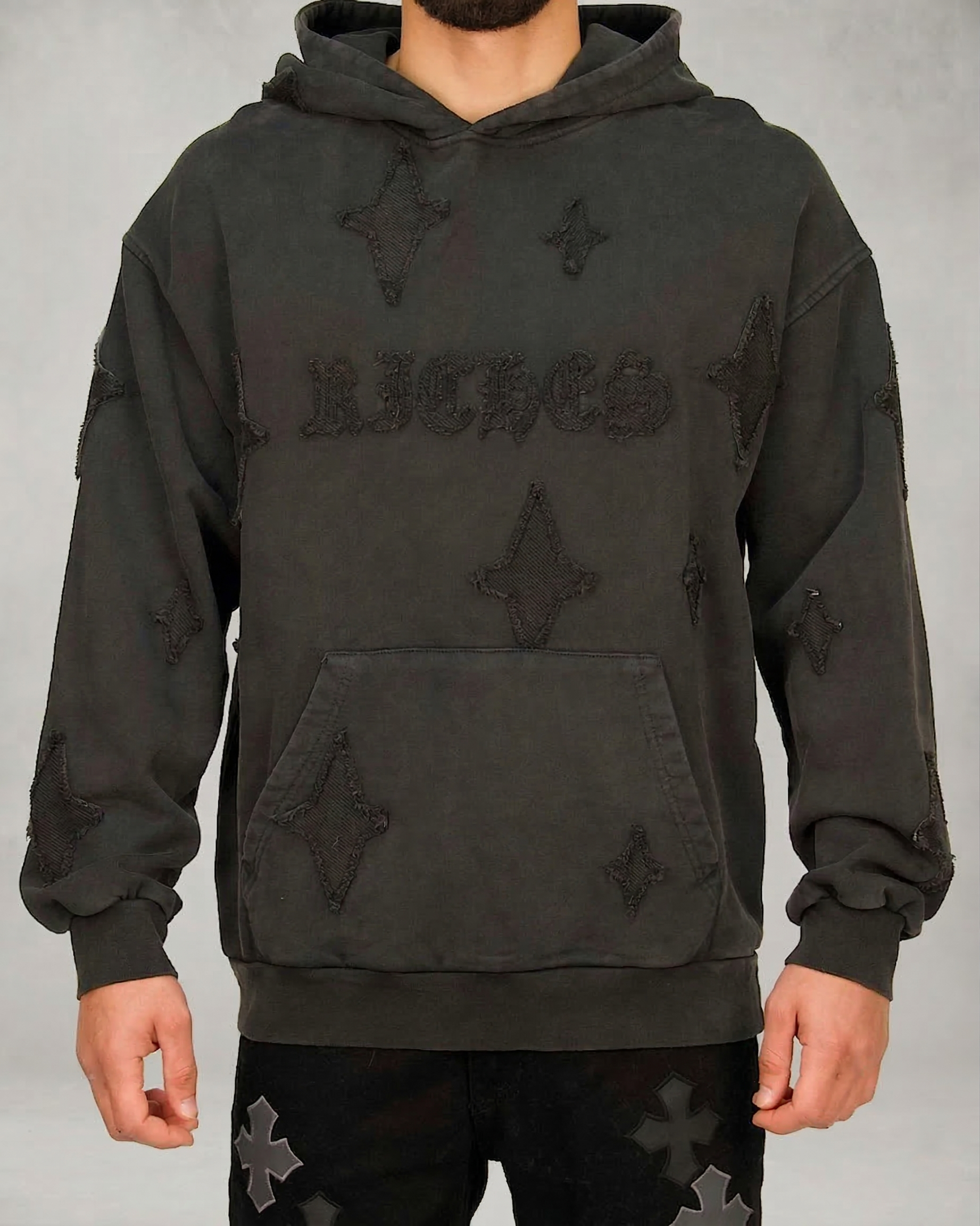 Distressed Star Patch Oversized Hoodie