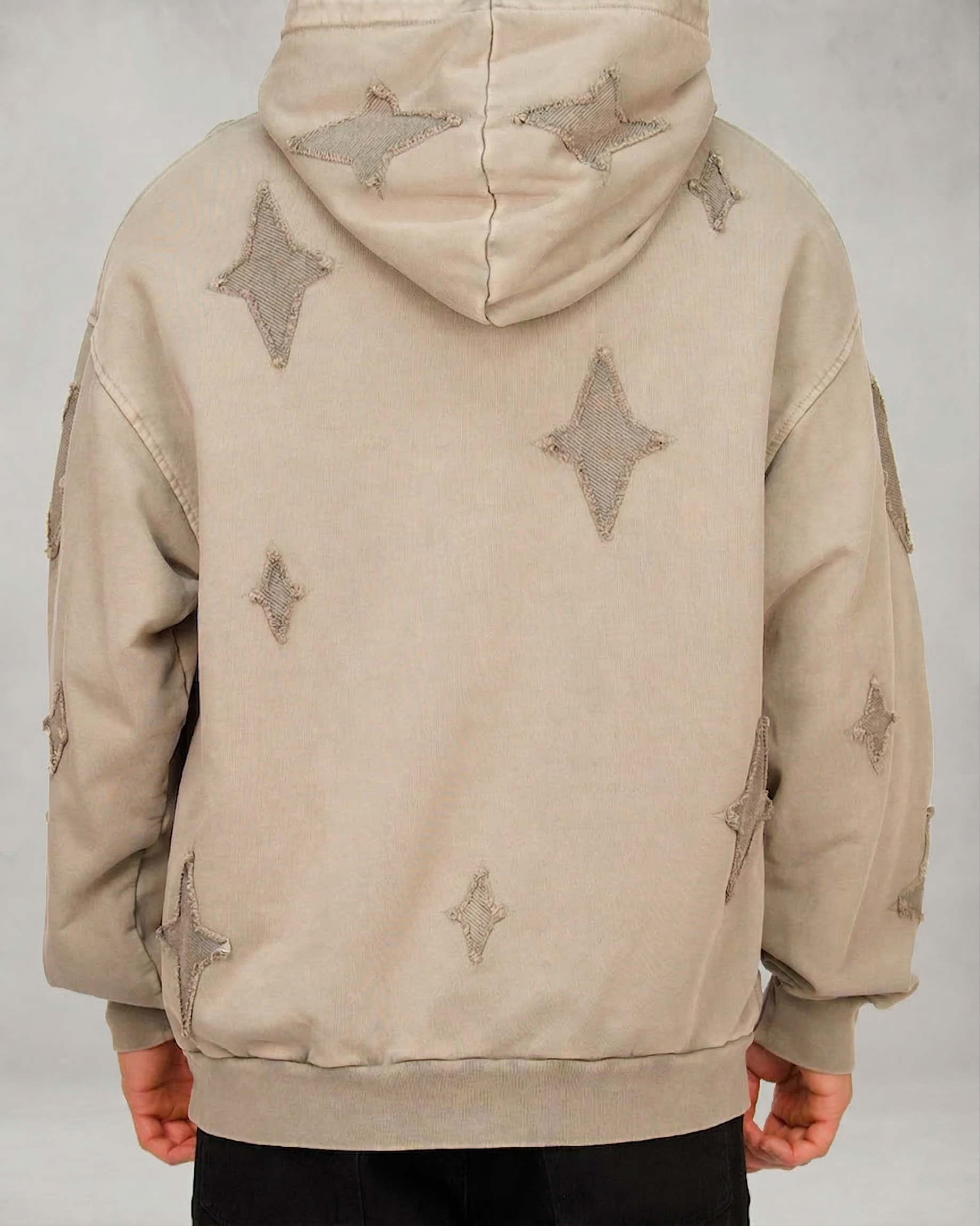 Distressed Star Patch Oversized Hoodie