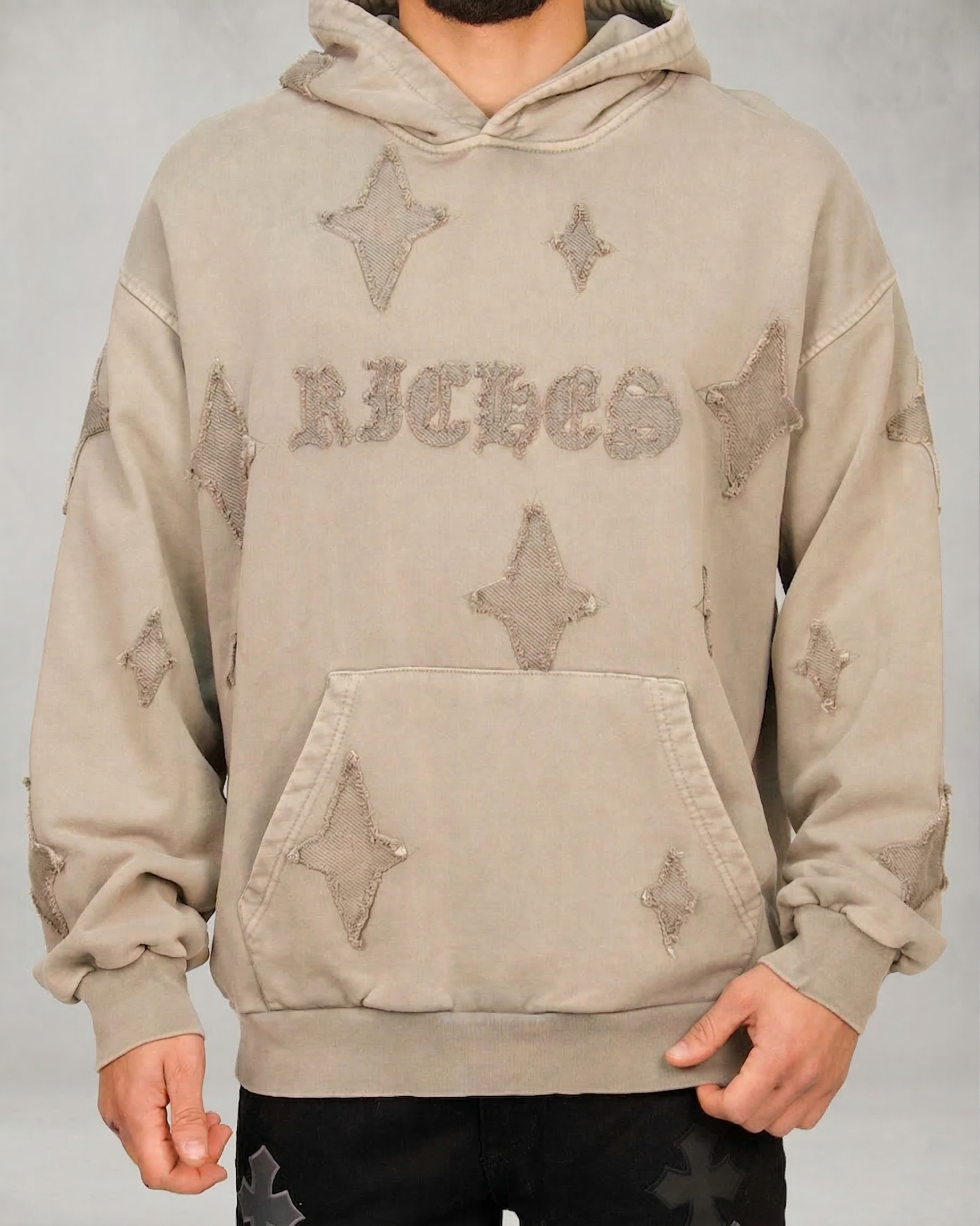 Distressed Star Patch Oversized Hoodie