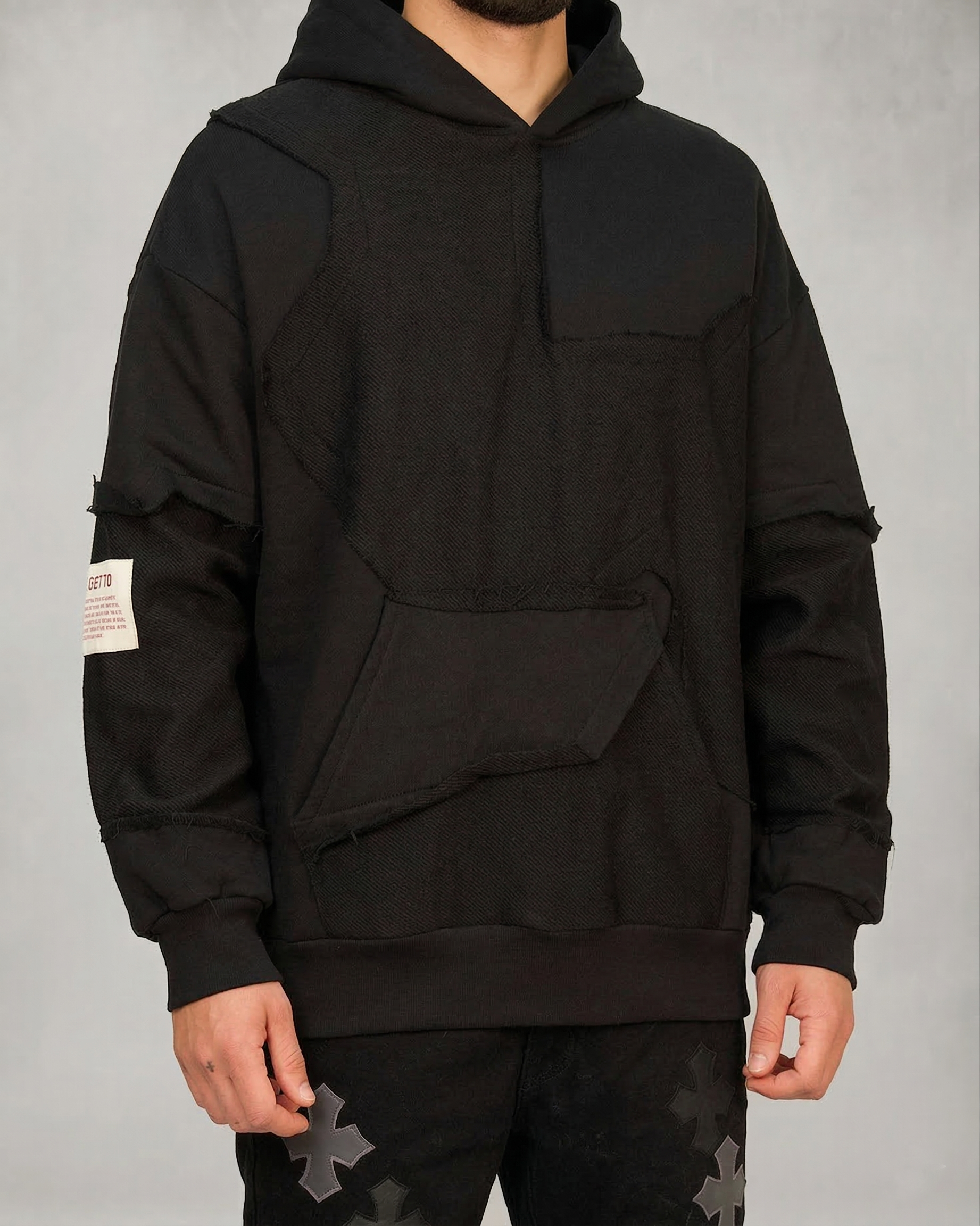 Multi-Panel Distressed Hoodie