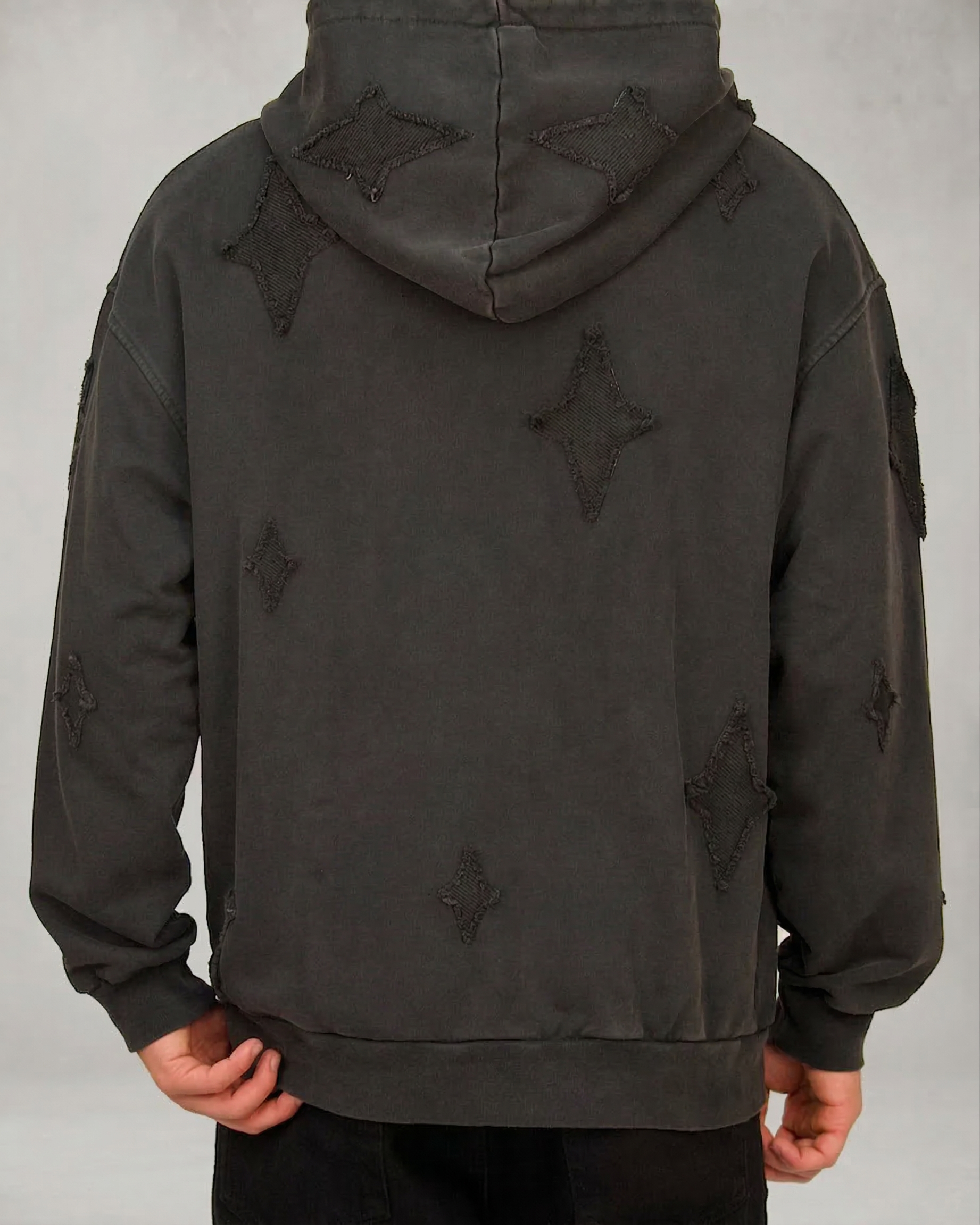 Distressed Star Patch Oversized Hoodie