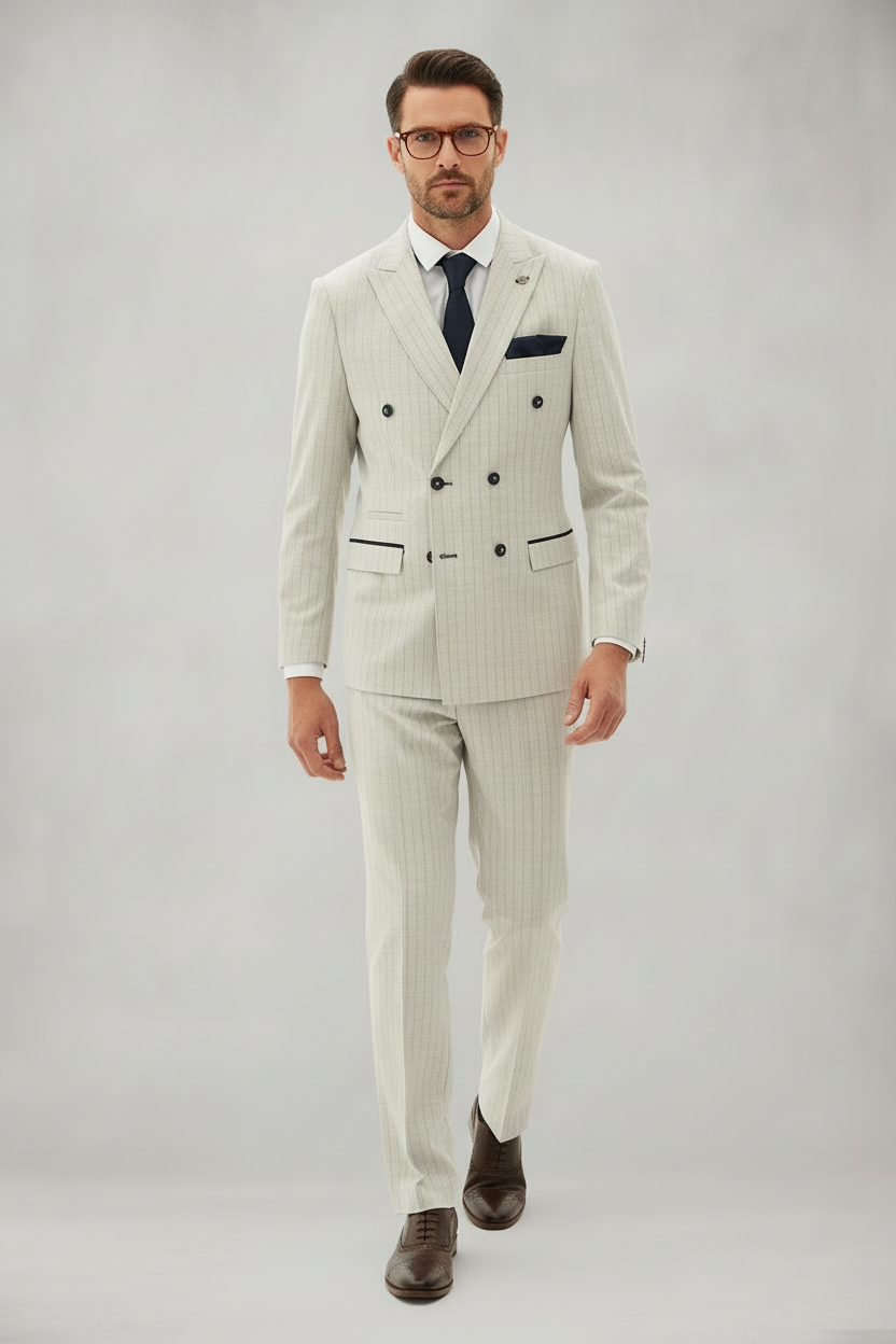 Grant - Stone Pinstripe Double Breasted Suit
