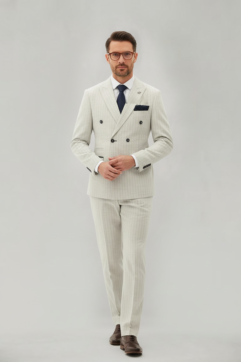 Grant - Stone Pinstripe Double Breasted Suit
