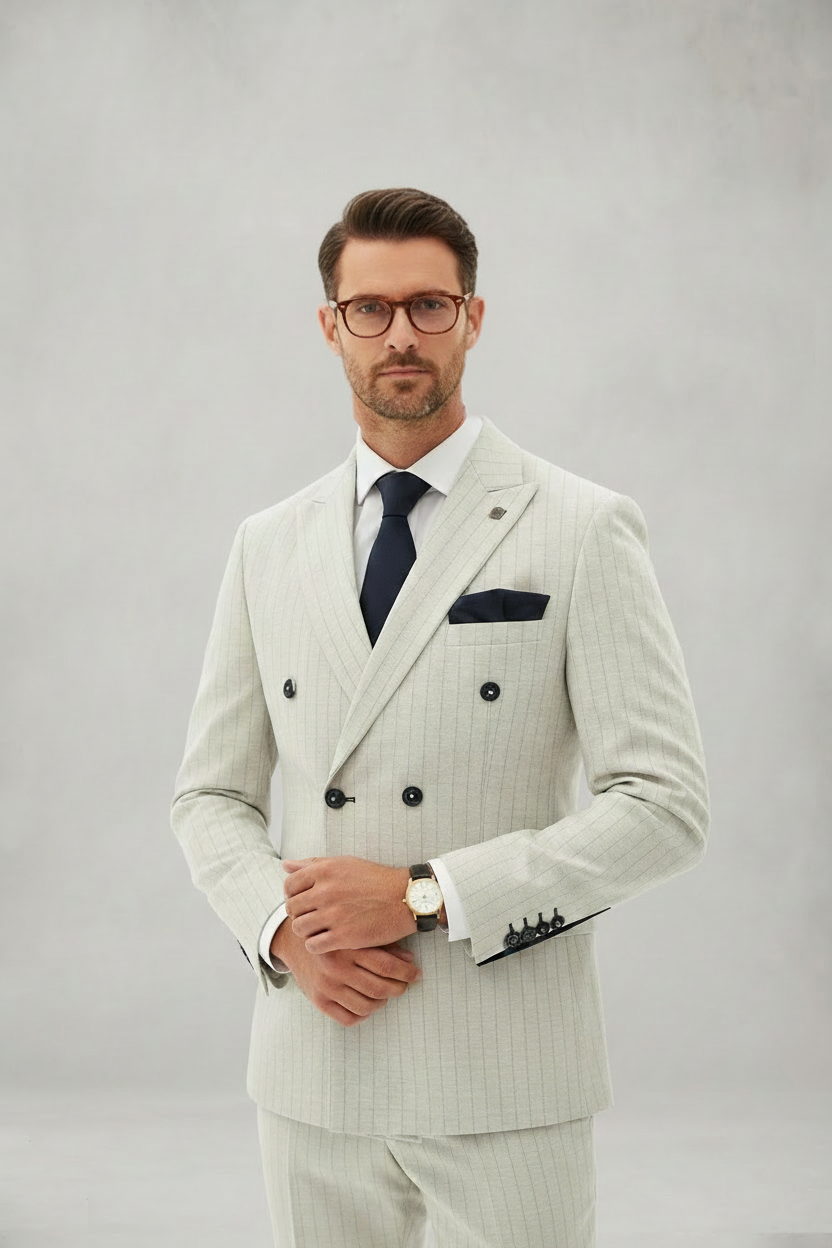 Grant - Stone Pinstripe Double Breasted Suit