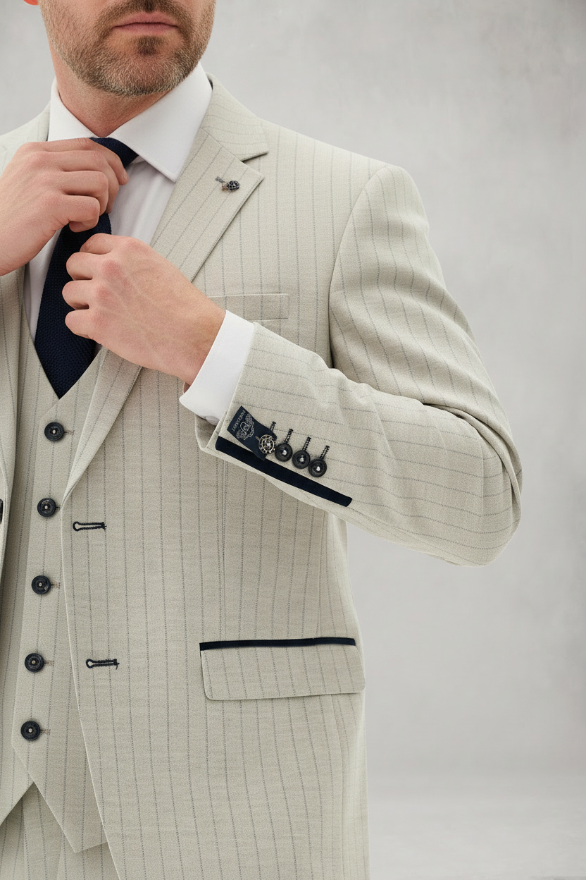 Grant - Stone Pinstripe Double Breasted Suit