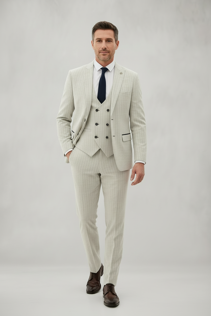 Grant - Stone Pinstripe Three Piece Suit
