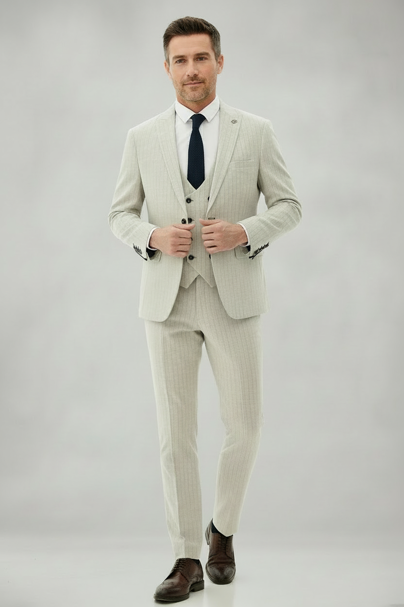 Grant - Stone Pinstripe Blazer