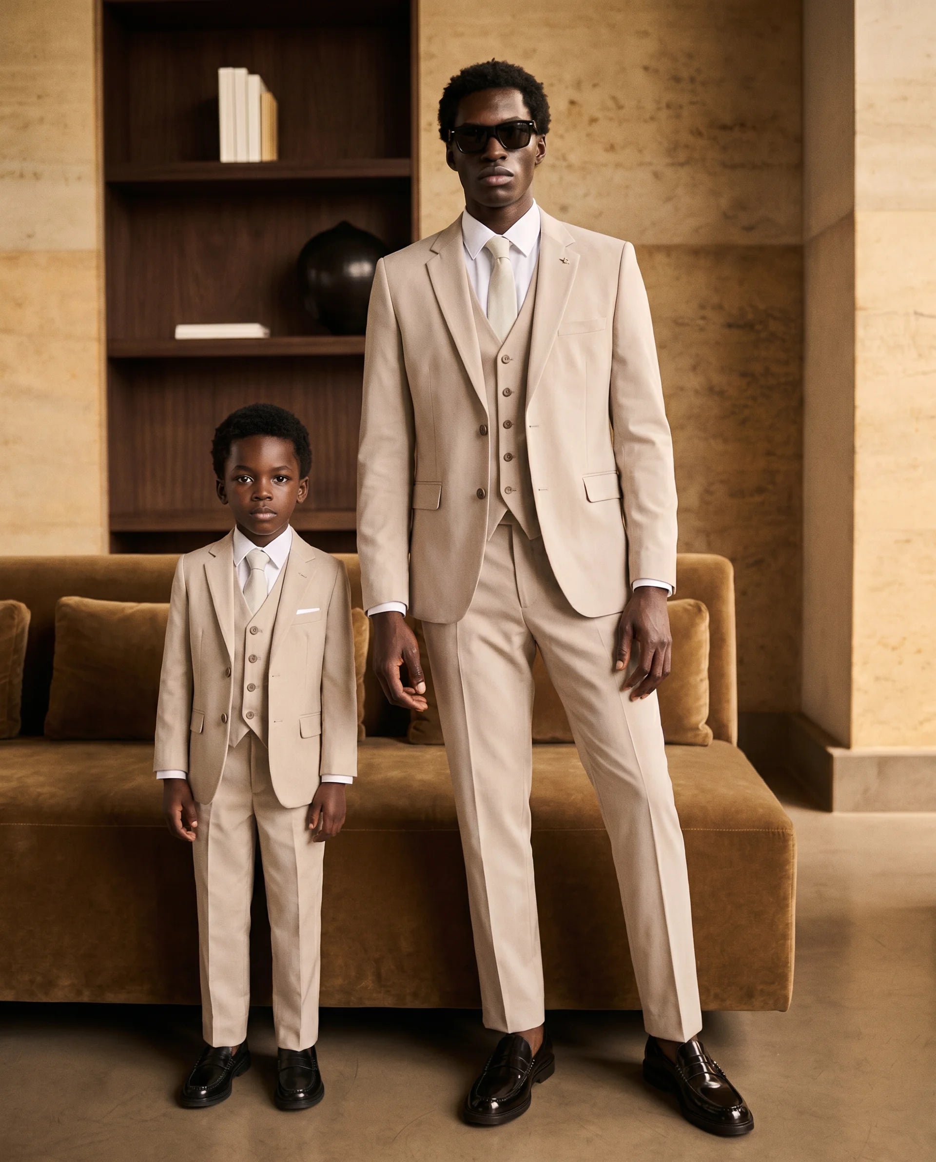 Father & Son - HM5 Stone Tailored Three Piece Suit