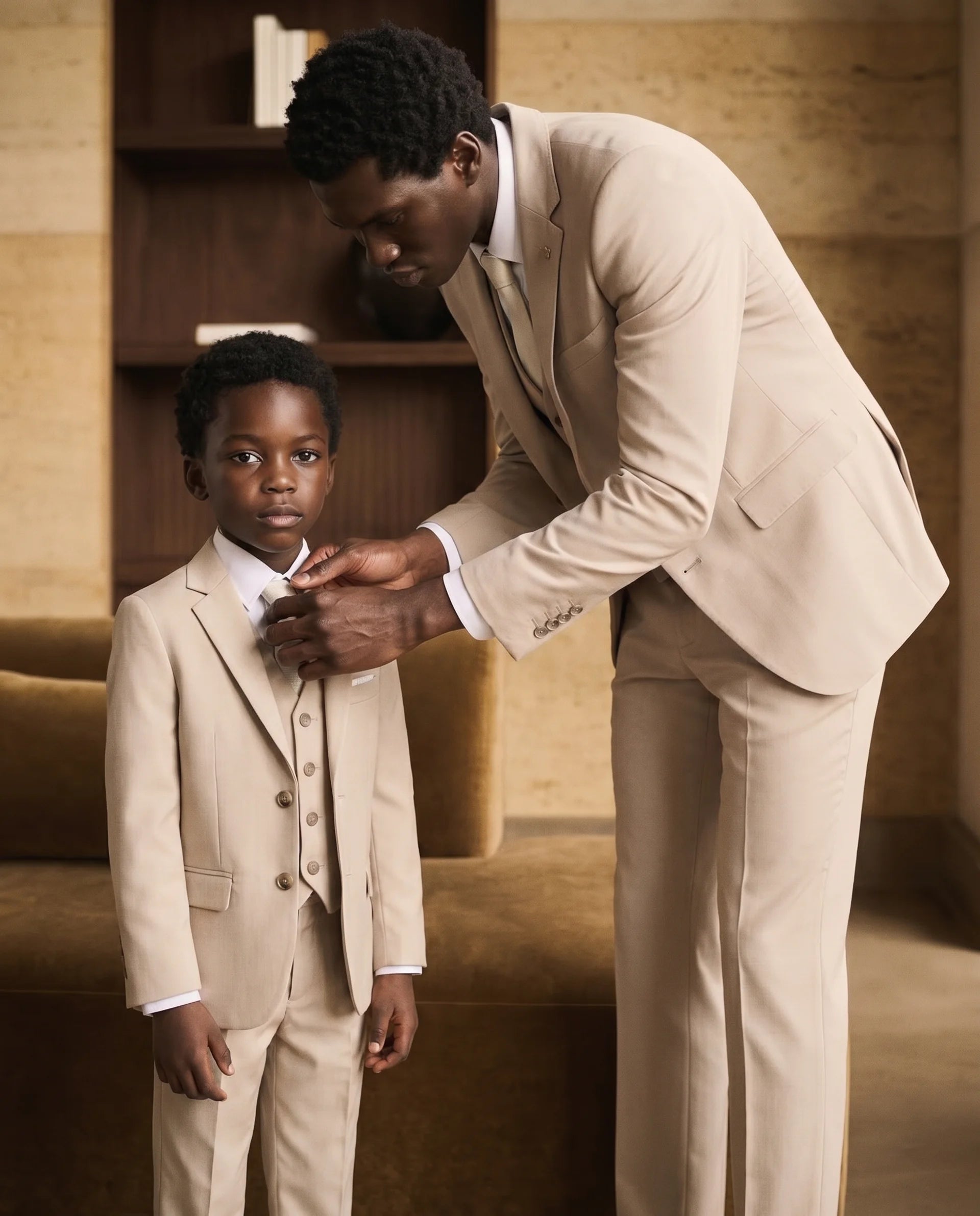 Father & Son - HM5 Stone Tailored Three Piece Suit