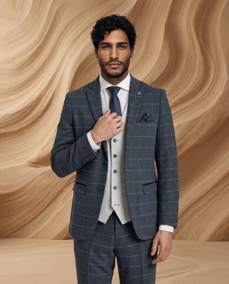 Harris Navy Tweed Suit with Belmont Silver Waistcoat