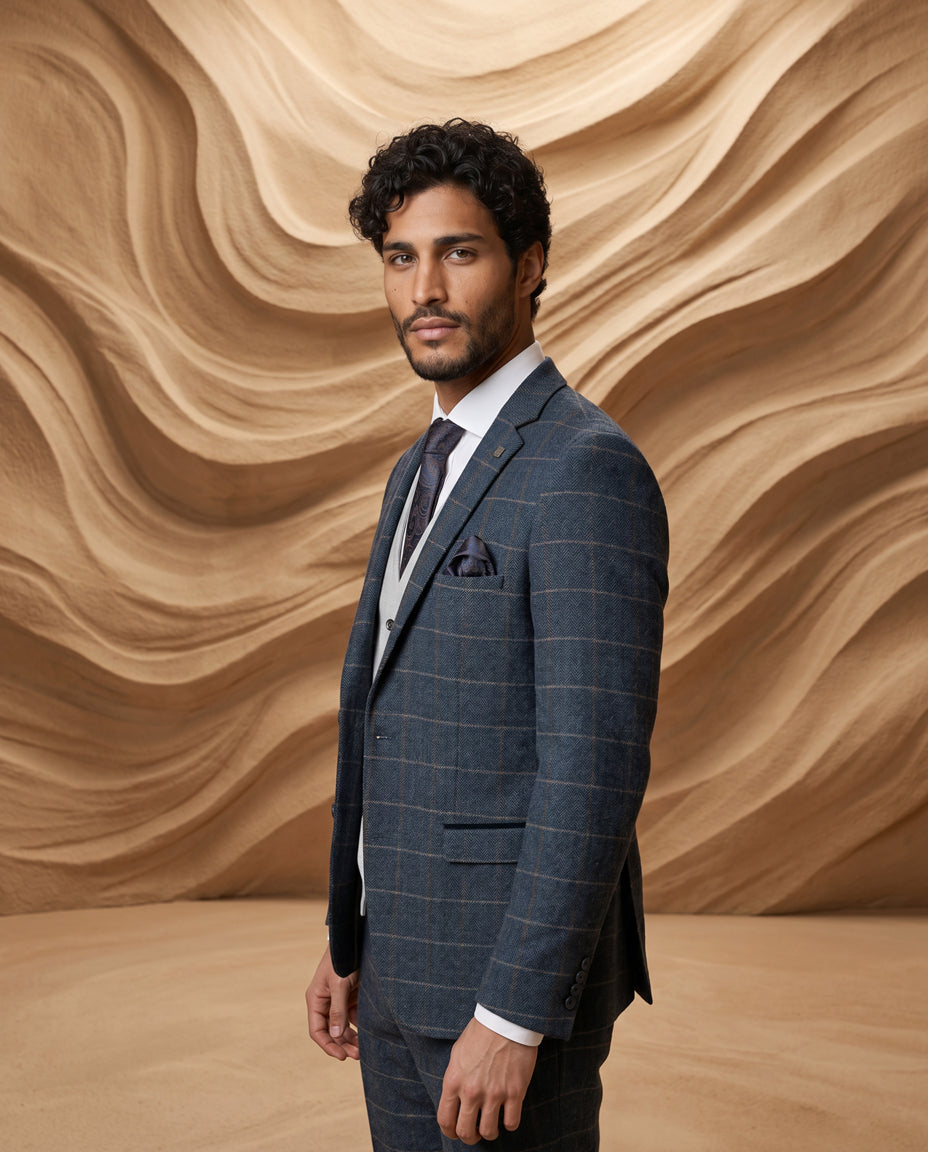 Harris Navy Tweed Suit with Belmont Silver Waistcoat