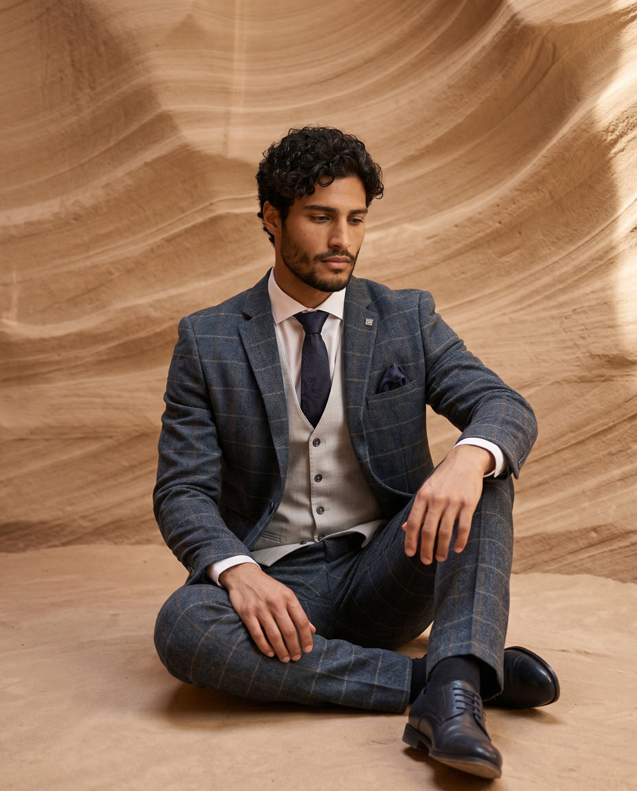 Harris Navy Tweed Suit with Belmont Silver Waistcoat